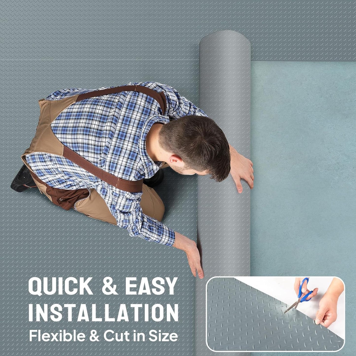 Bonnlo 7.5x17 FT Garage Floor Mat for Under Car,Thickened PVC Roll Floor mats，Waterproof Non Slip Parking Mat,Gray