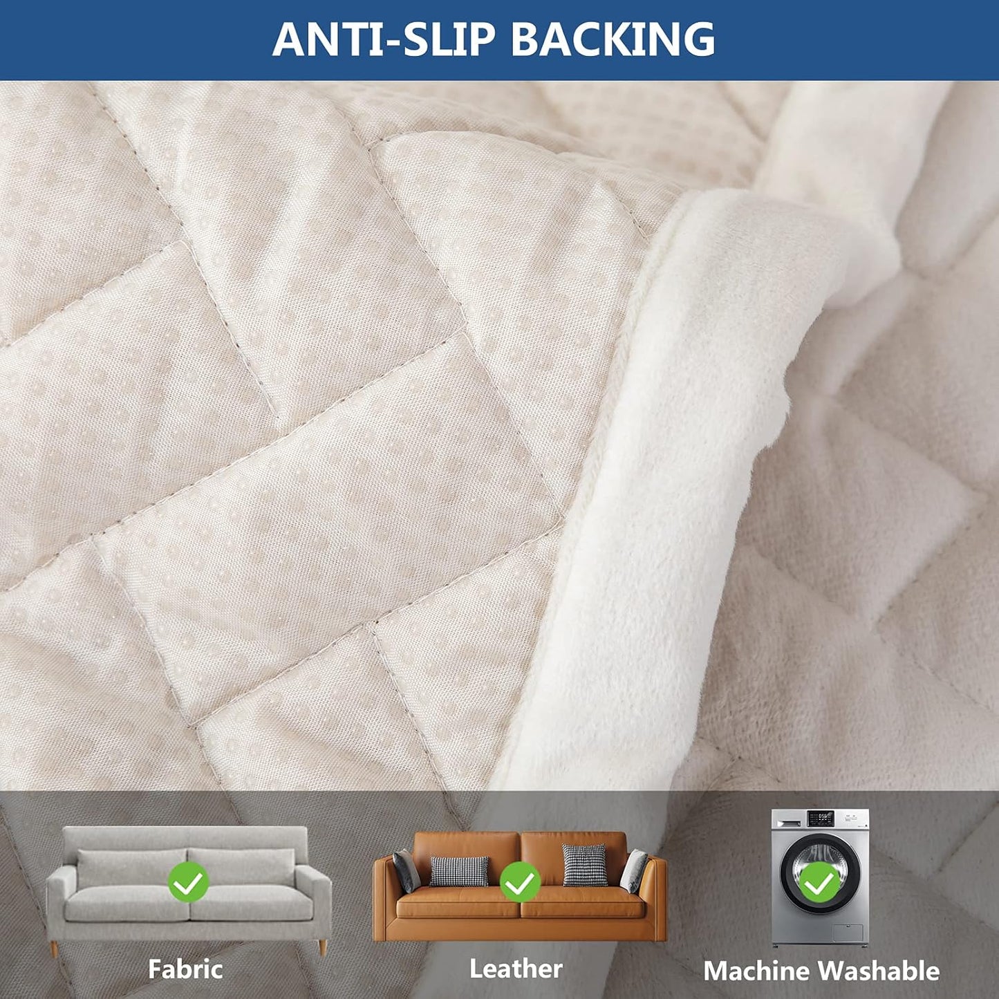 Eismodra Couch Cover,Sectional Couch Covers,Sofa Covers for 3 Cushion Couch,Anti-Slip Sofa Slipcovers for Dogs Cats Kids Loveseat Recliner L Shaped Armrest Backrest,White 43''x63''(Only 1 Piece)