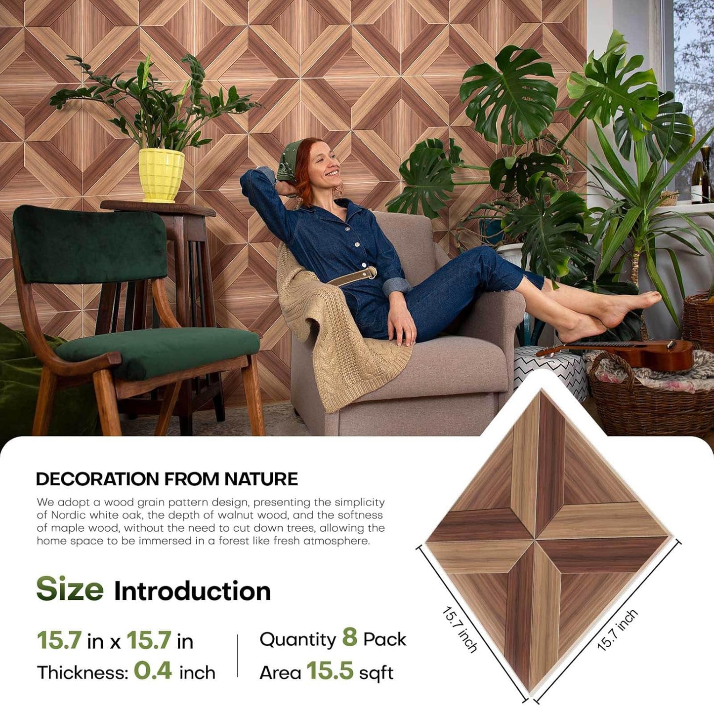 10 Pack Large Soundproof Wall Panels, 15.7 x 15.7 x 0.4 in Sound Proof Panels for Walls,0.9lb/ft³, High Density.Wood Grain Printing Sound Panels, 3D AcousticPanels,Artistic Noise