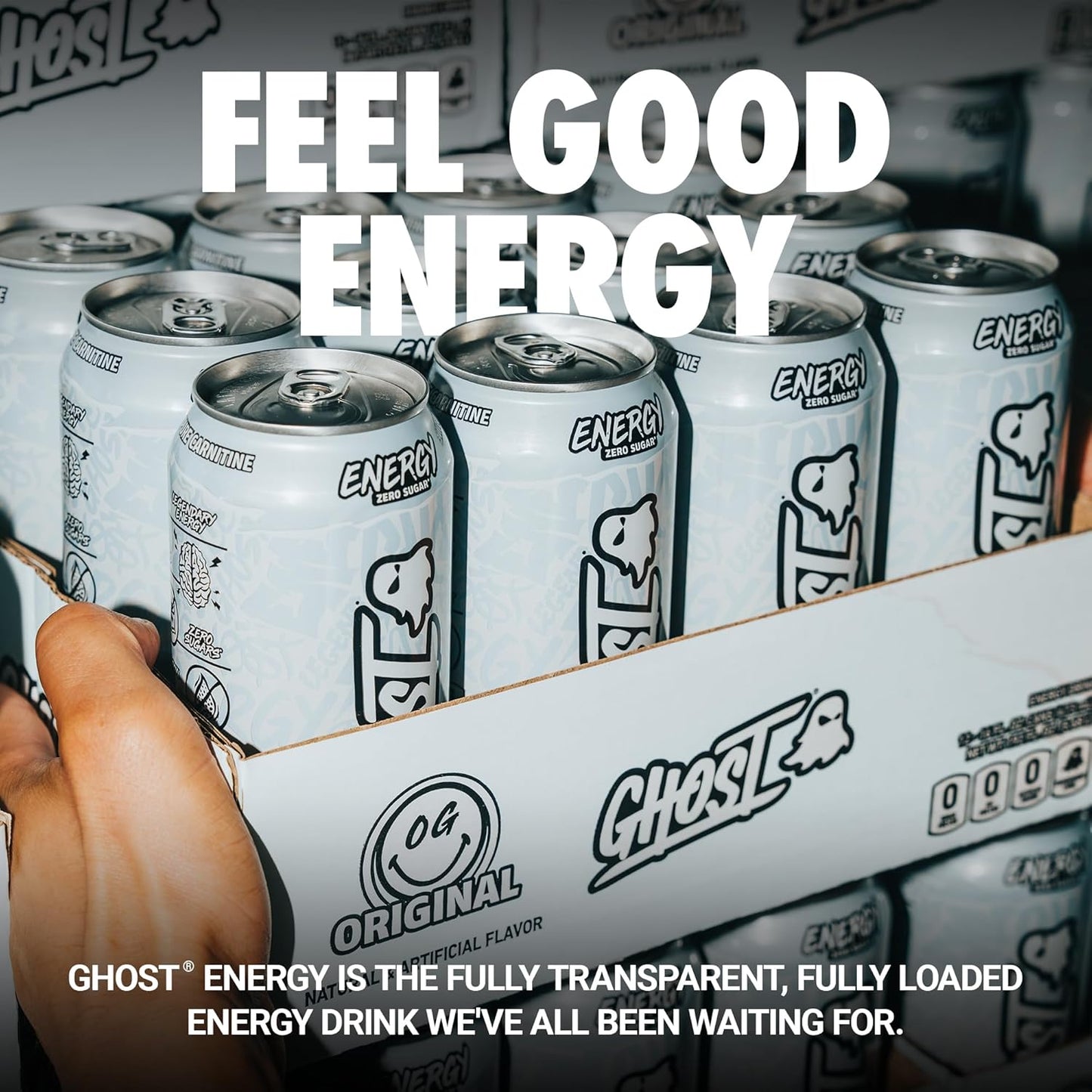 GHOST Energy Drink - 12-Pack, Original, 16oz - Energy & Focus & No Artificial Colors - 200mg of Natural Caffeine, L-Carnitine & Taurine - Gluten-Free & Vegan