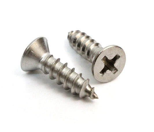 Bolt Dropper No. 6 x 3/4" Stainless Steel Flat Head Phillips Wood Screw, (100 pc), 18-8 (304) Stainless Steel Sheet Metal Screws- Type A Point, Plain Finish