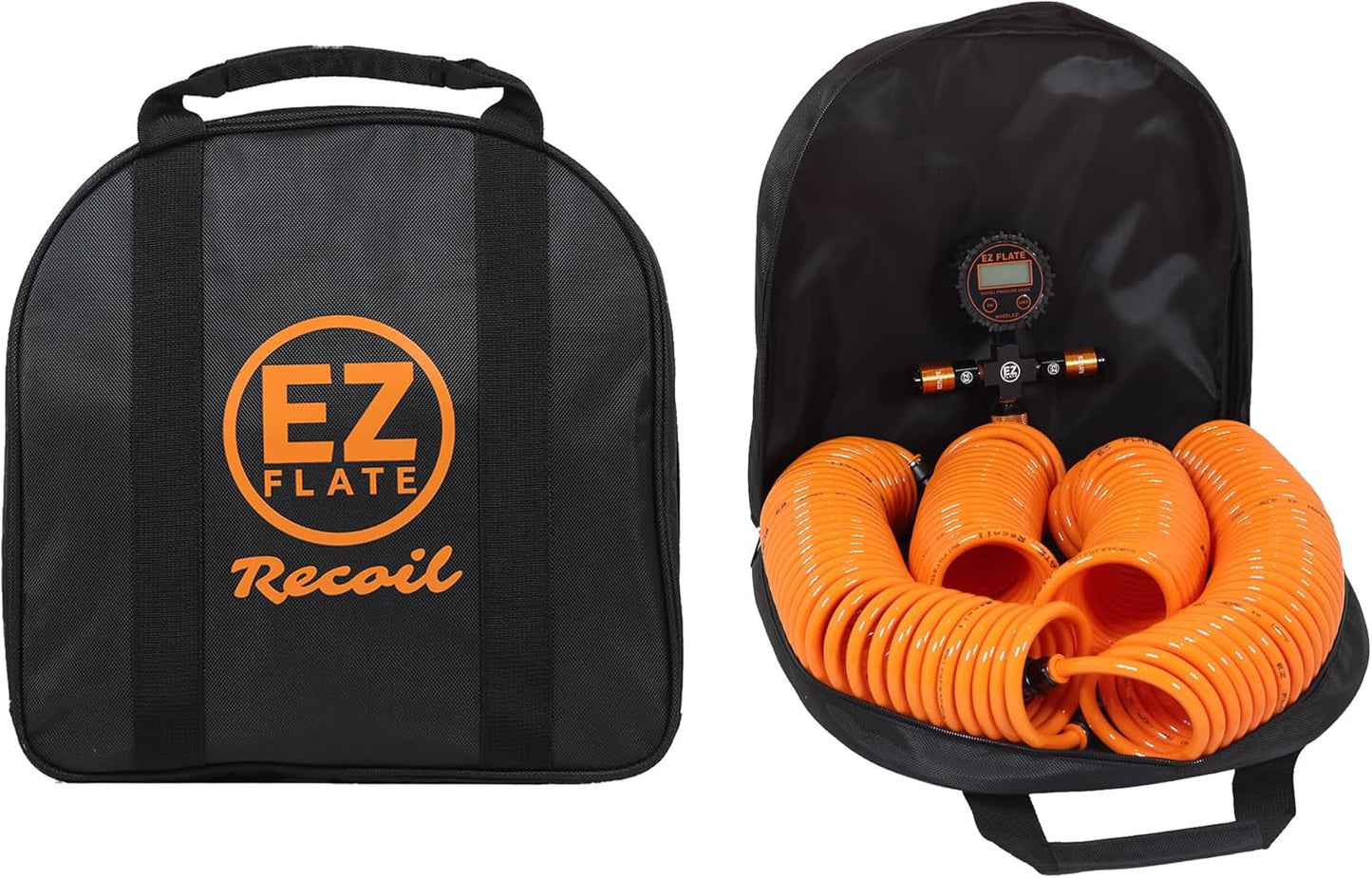 EZ FLATE 4 Tire Hose System | Heavy Duty | Truck or Car Tires | UTV Side By Side Tires | Fast Inflation | 4 Tires at Once | Auto Equalize | Quick Connest Air Chucks (Recoil Hose System)