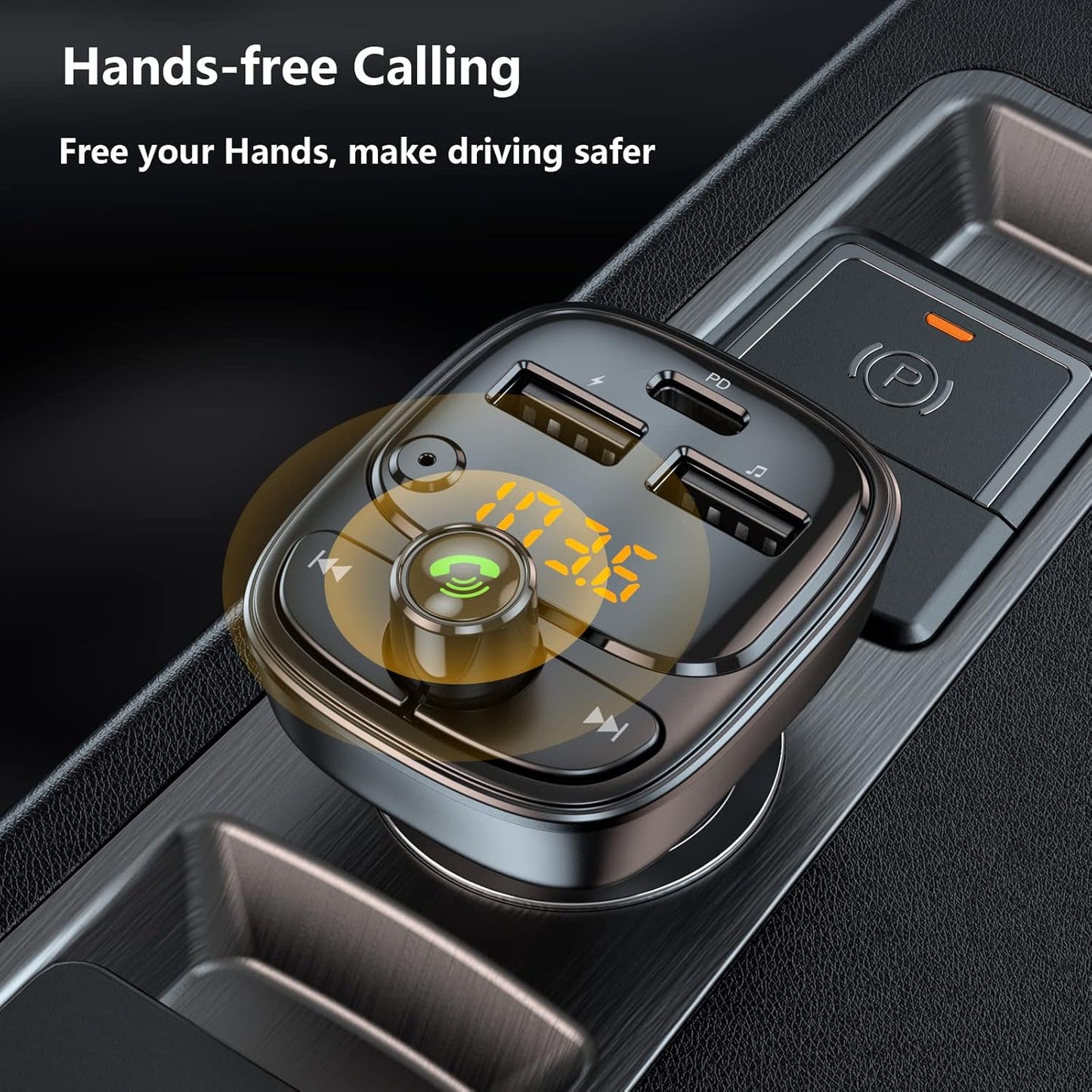 Bluetooth 5.3 FM Transmitter Car Adapter, Wireless Radio MP3 Player Stereo Music Audio Receiver Hands Free Calling, 42W (PD 30W & 12W) USB C Car Charger for iPhone, Support TF Card & USB Disk (Black)