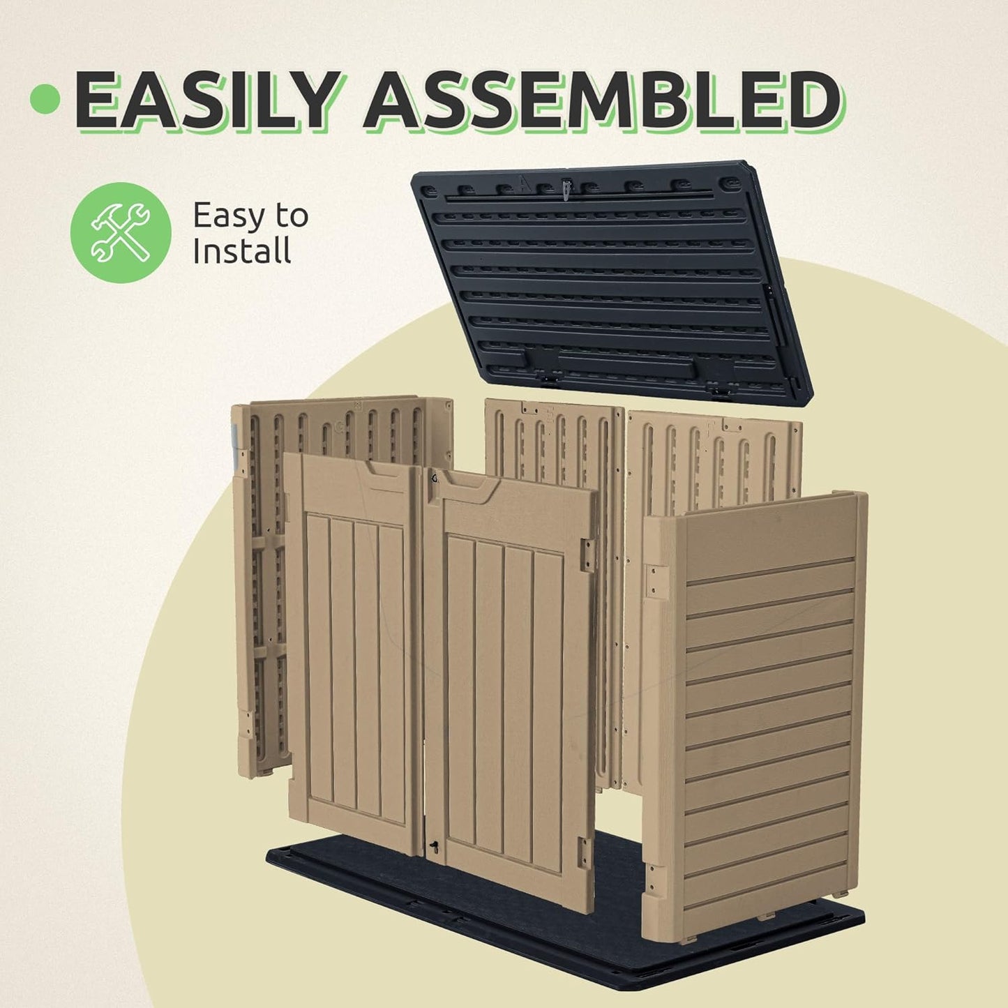 GOOBED Horizontal Shed with Padlock Latch, Outdoor Storage Shed for Backyard and Garden, 35 Cu Ft Small Storage, Waterproof, Easy Assembly, Brown