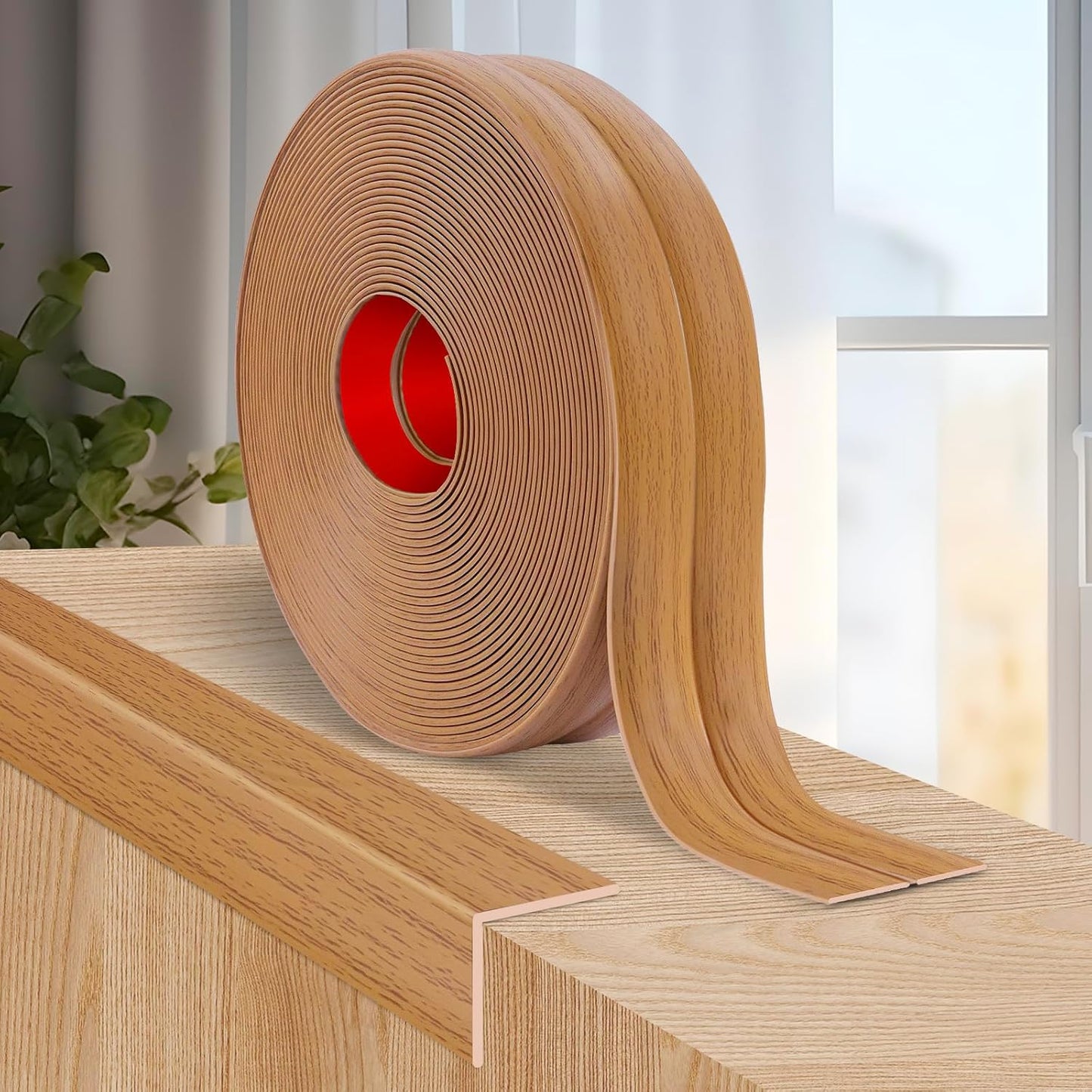 Flexible Wall Corner Protector Moulding Trim Peel and Stick Wall Corner Guards Edge Protector Self Adhesive Molding Trim Strip for Edge Ceiling (Light Brown Wood Grain, 2.4 in x 10 Ft)