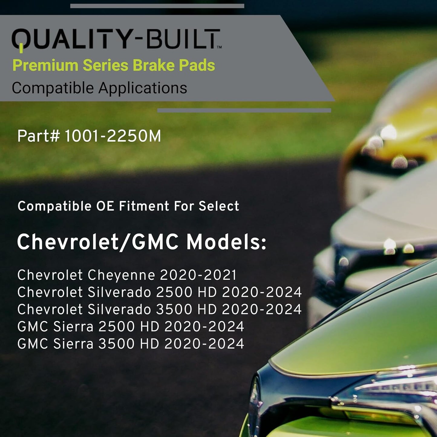 Premium Semi-Metallic Rear Brake Pads (1001-2250M) Compatible with 2020-2024 Chevrolet/GMC (Cheyenne/Sierra 2500 HD/Sierra 3500 HD/Silverado 2500 HD/Silverado 3500 HD)