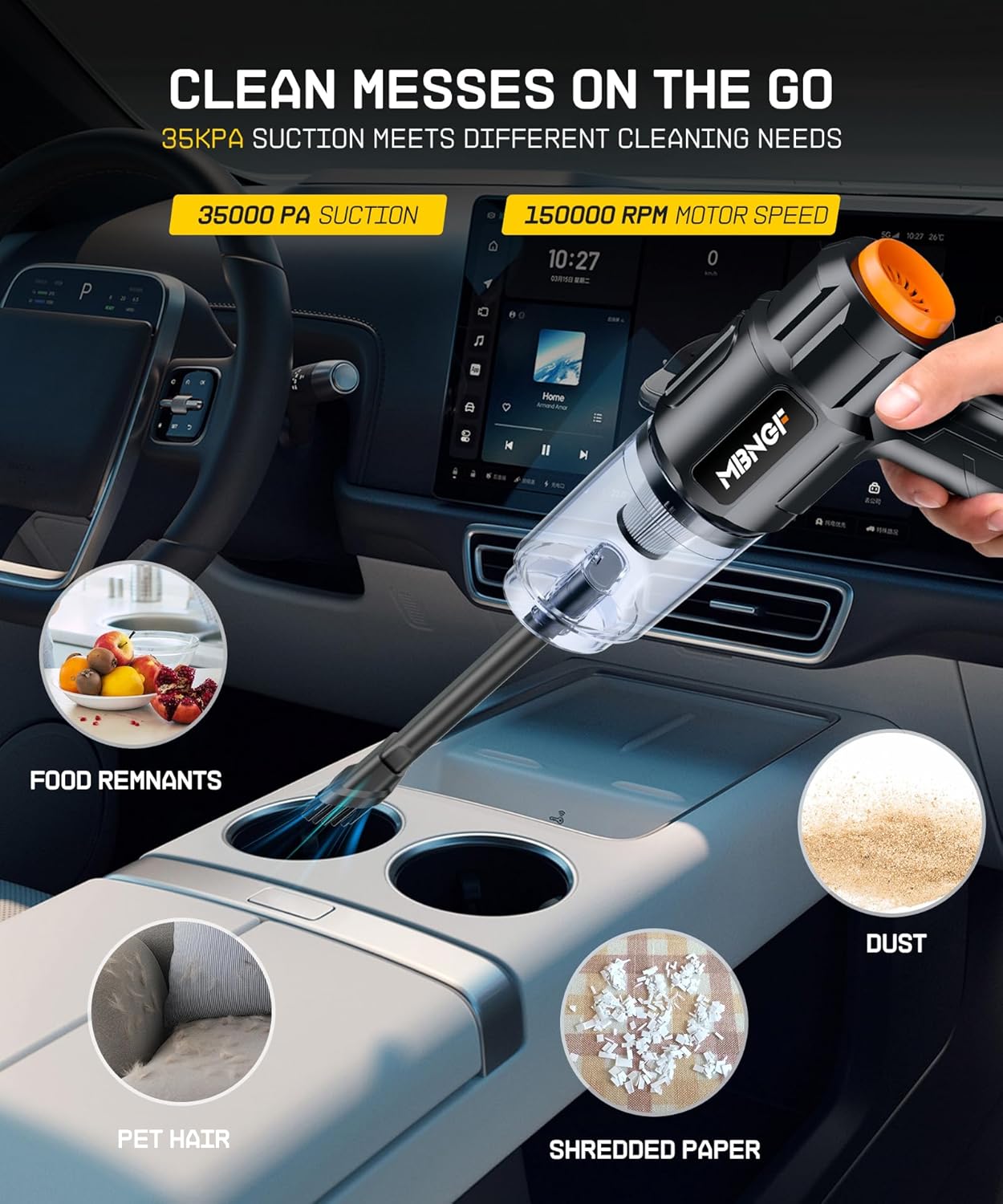 Car Vacuum Portable Cordless,High Power Suction & Blower, Wireless Handheld Vacuum Cleaner for Car, Home, Office, Pet(Warm Black)