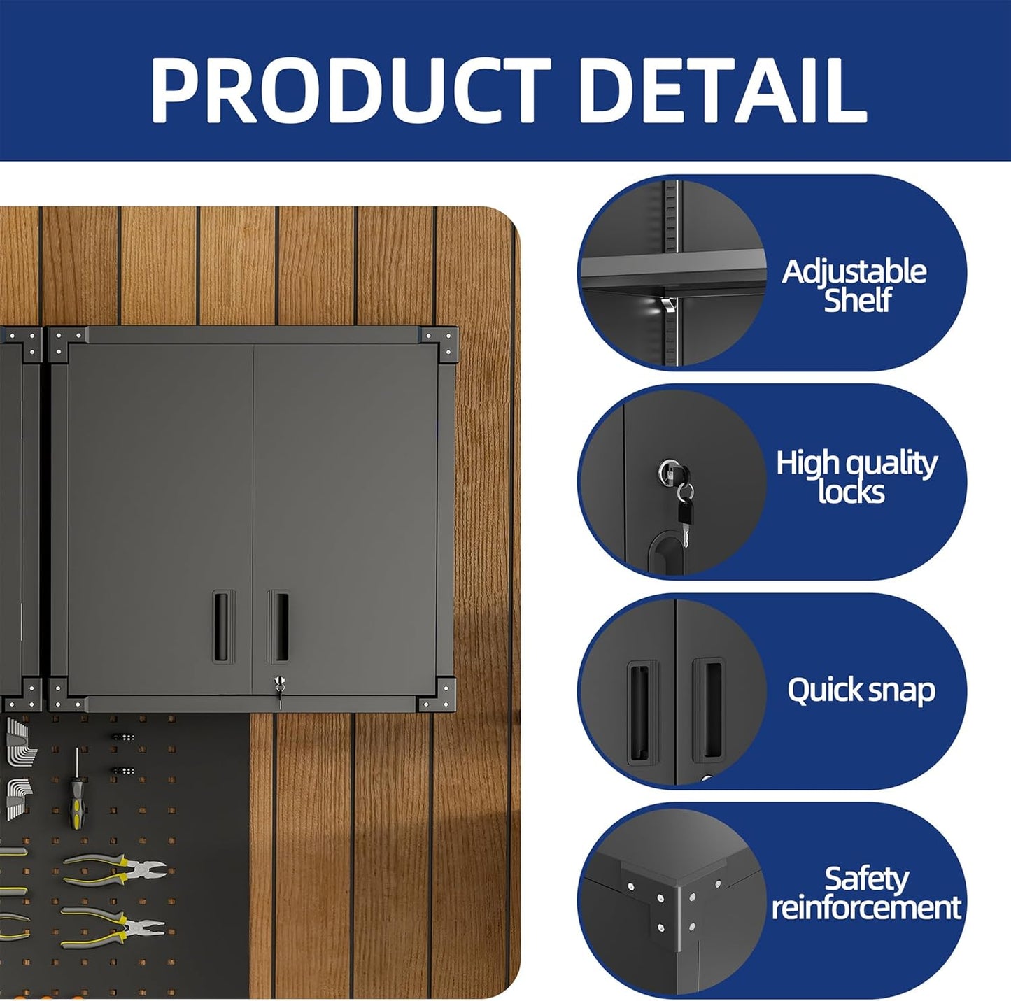 Garage Wall Cabinet,Metal Wall Cabinet with Doors and Adjustable Shelves,Steel Utility Wall Mounted Tool Cabinets for Home,Office,Kitchen,Warehouse