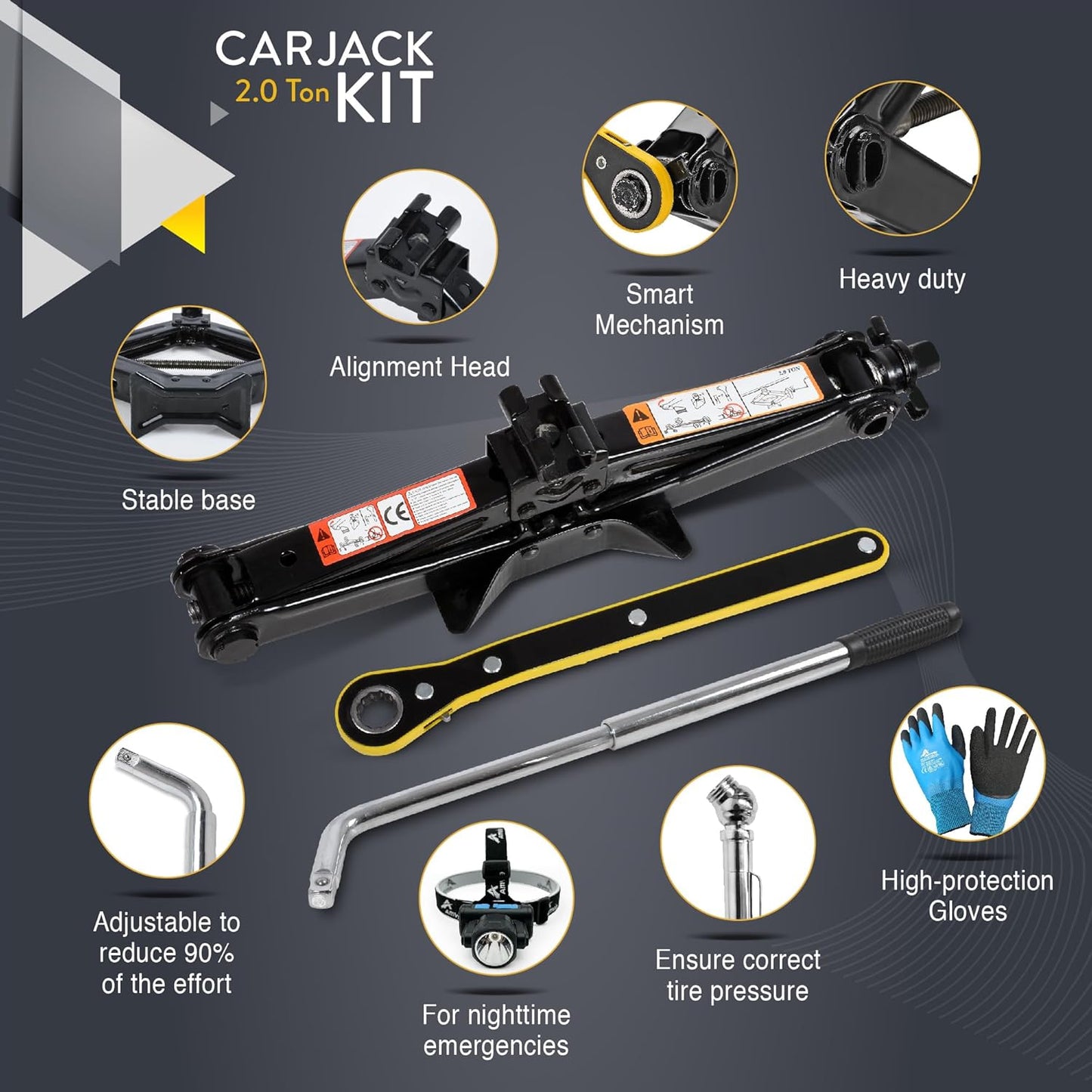Car Jack Kit | Scissor Jack for Car 2 Ton (4,400 lbs) - Tire Jack Tool Kit | Portable, Ideal for SUV and Auto - Universal Kit with Lug Wrench | Heavy Duty Material