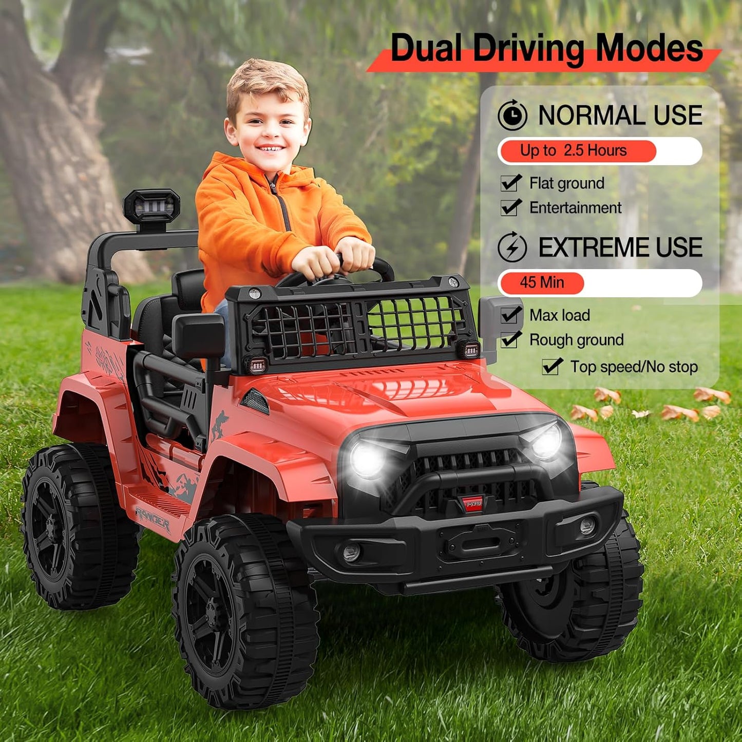 12V Kids Electric Ride On Truck Car w/Parent Remote Control, Spring Suspension, LED Lights & AUX Port | Outdoor Ride Toy for Boys Girls