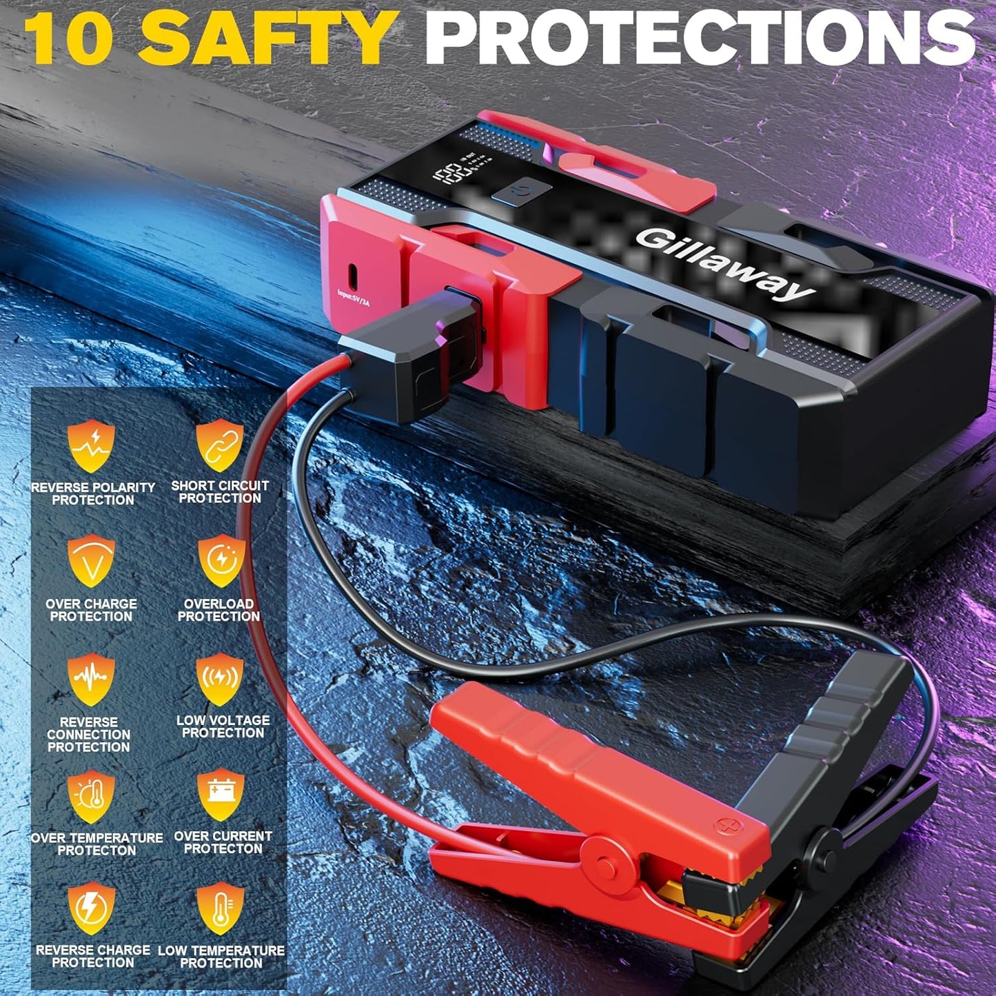 001B 4000A Car Jump Starter, Jump Starter Battery Pack for Up to 10L Gas and 8L Diesel Engines, Portable 12V Jump Box with USB Ports, LCD Display, Storage Case, LED Light