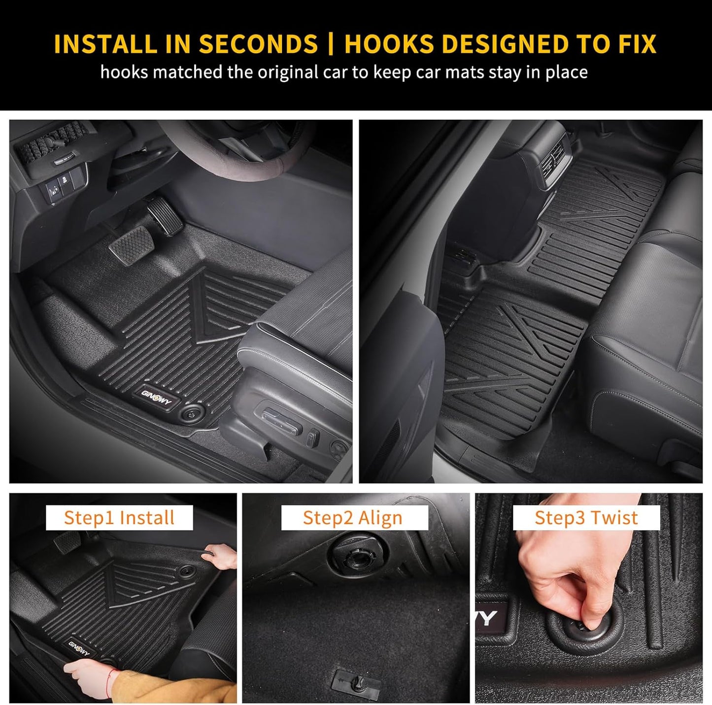 GINOWY- Floor Mats & Cargo Liner for Kia Seltos 2020-2023, TPE All Weather Protection Seltos Car Mats 2021, Custom Seltos Floor Liners Non-Slip Trunk Mat, Waterproof Accessories Black