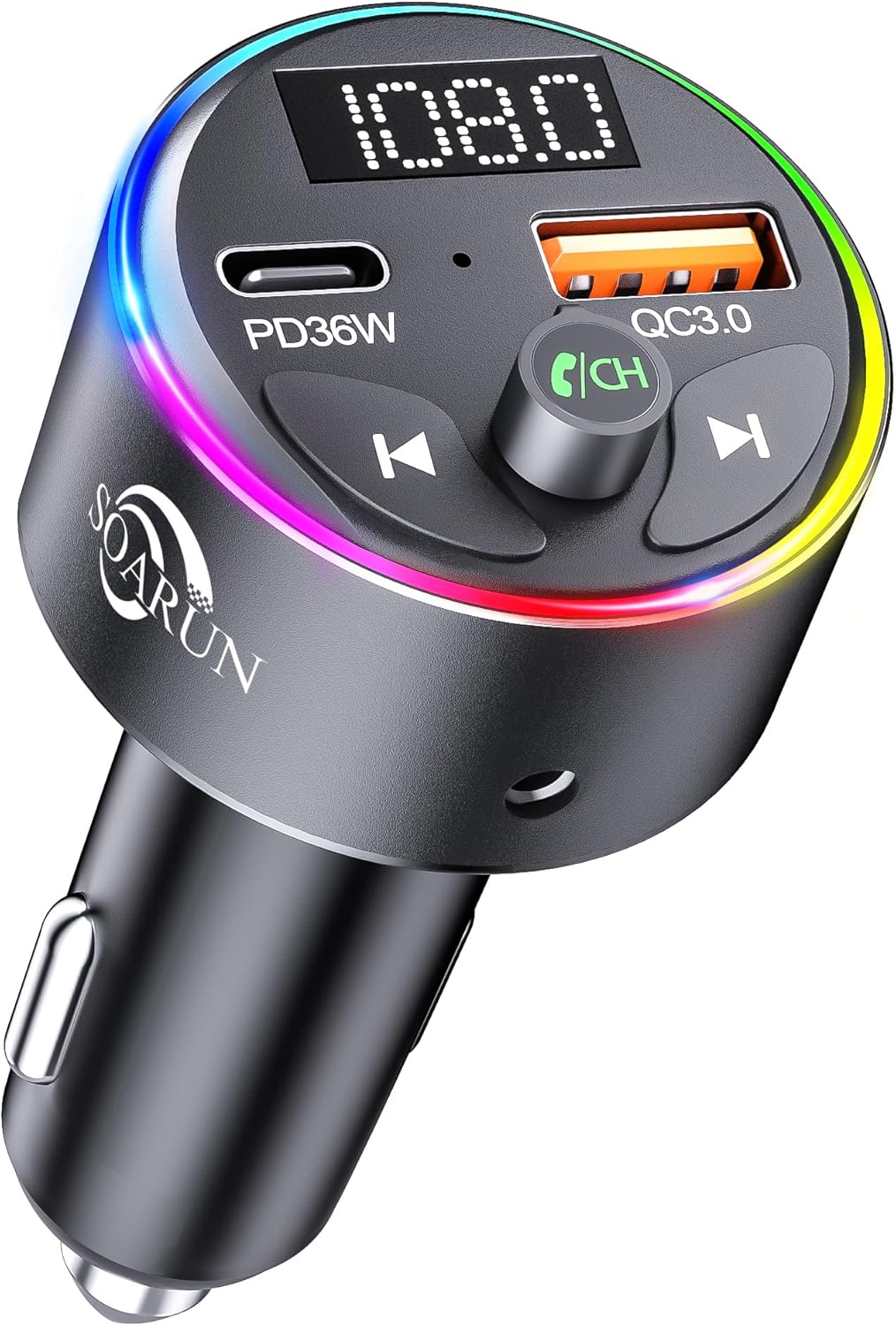 FM Transmitter Bluetooth 5.3, 54W Fast USB Car Charger [PD 36W& QC3.0 18W] Cigarette Lighter Wireless Radio Adapter Supports Hands-Free Call, Aux 3.5mm, 9 Colors LED Backlit