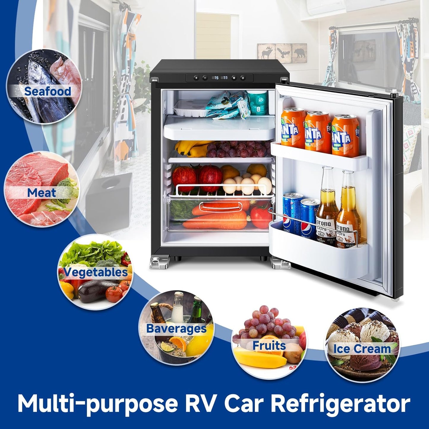 BODEGA [Upgraded 12 Volt Refrigerator, RV Refrigerator APP Control, 45L(1.6cu.ft) RV Fridge and Freezer, Electric Cooler with Lock, (-4℉-46℉) Fridge freezer 12/24V DC for Truck, RV, Camping, Travel