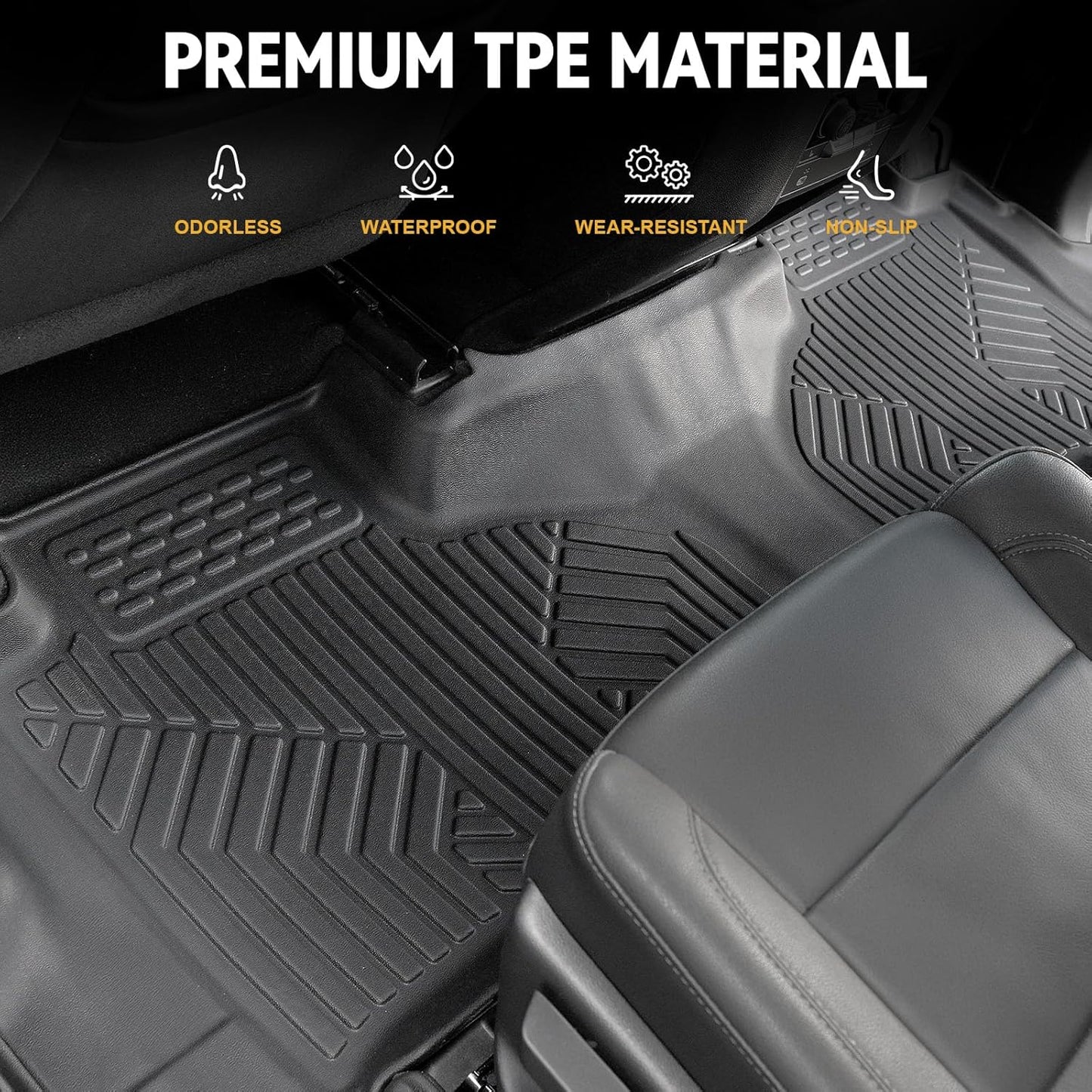 Floor Mats Set for 2021-2025 Chevrolet Chevy Tahoe/GMC Yukon 7 Seats Accessories, Full Coverage All Weather Floor Mats Cargo Mat with 3rd Row Backrest Protectors & Door Sill Guards