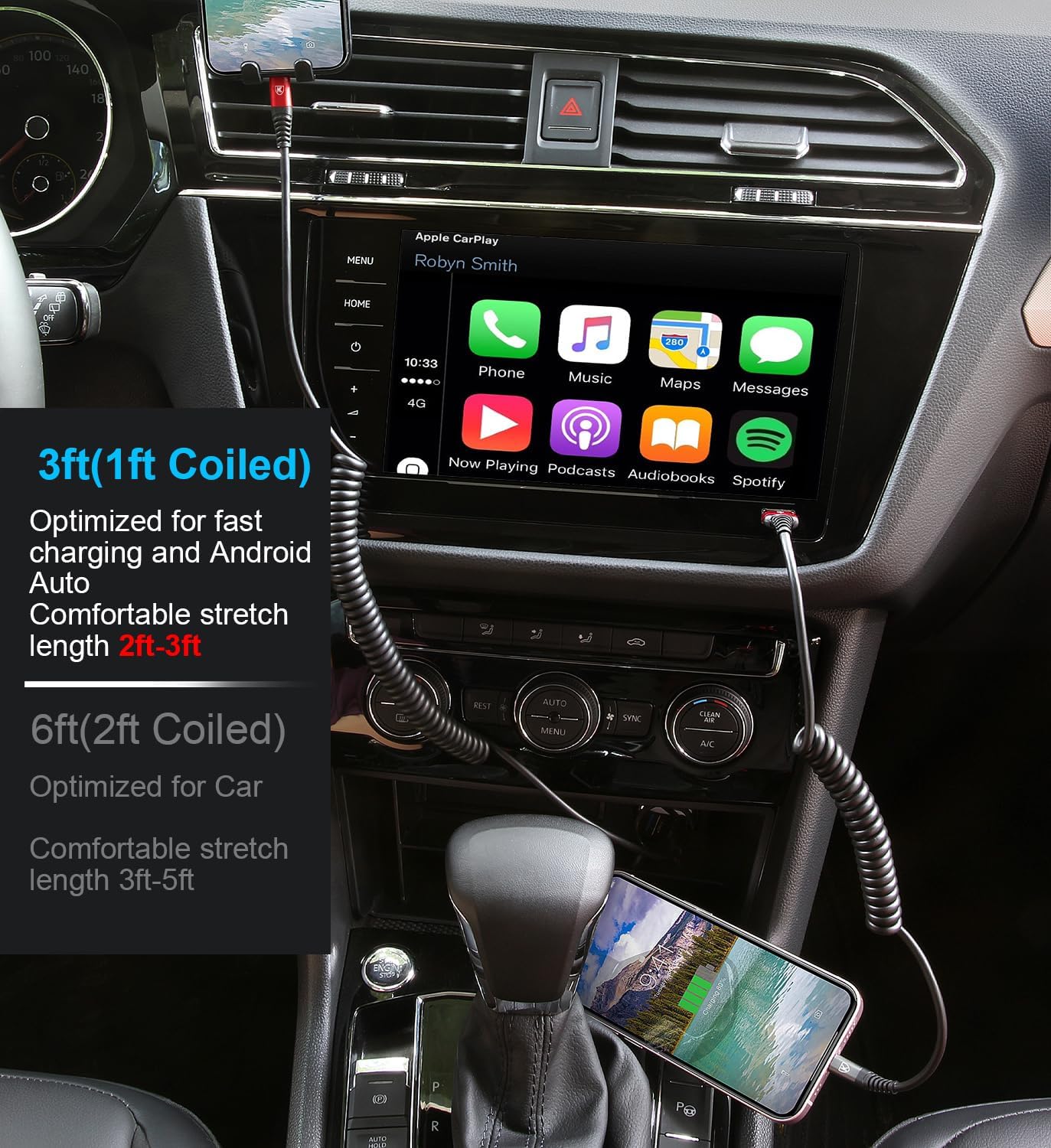 Coiled Lightning Cable, iPhone Charger Cable 3FT/6FT for CarPlay, 2 Pack [Apple MFi Certified] Lightning Cord Compatible with iPhone14/13/12/11 Pro Max/XS MAX/XR/XS/X/8/7/Plus/6S iPad/iPod-Red