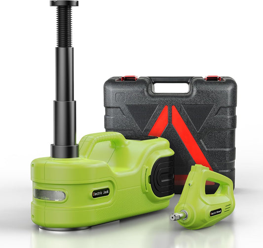 Electric Car Jack Kit 5T 12V Hydraulic Tire Jack with Double Cylinder Air Pump & LCD Touch Screen & Impact Wrench Portable Car Lift for Tire Changes and Roadside Emergencies