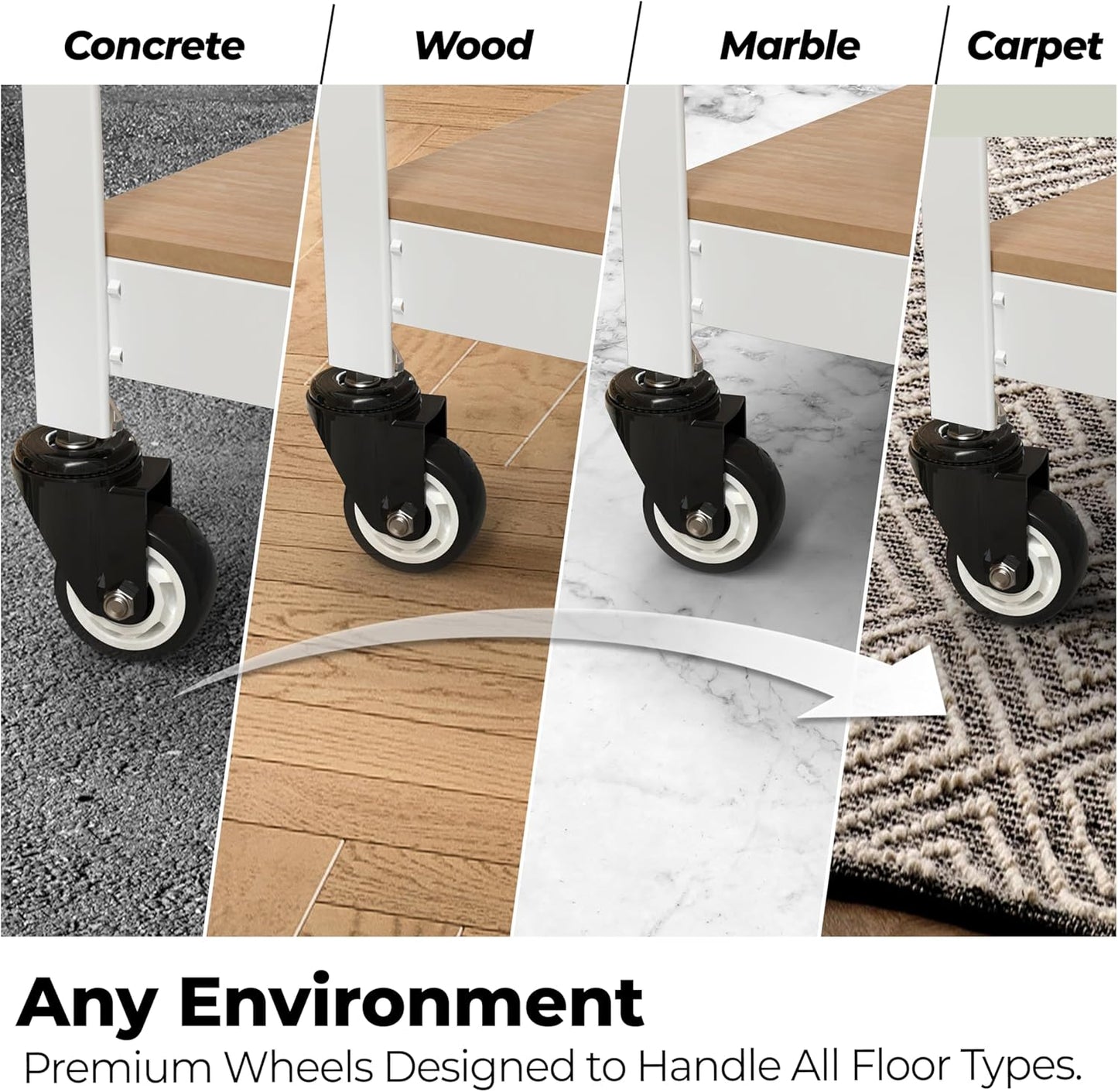 HOMEDANT House White 5-Tier Metal Rolling Cart Shelf Rack Casters Heavy Duty Wheel Shelving Unit Adjustable Utility Storage Shelves Organizer Shelf Kitchen Garage 36.2" W x 16.5" D x 69.5" H 1Pack