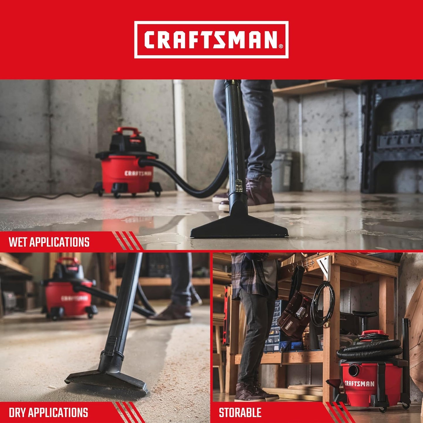 CRAFTSMAN CMXEVBE17584 6 Gallon 3.5 Peak HP Wet Dry Vac, Portable Shop Vacuum Wet and Dry with Filter, Dust Bag, Hose and Attachments for Home, Garage and Automotive Cleaning