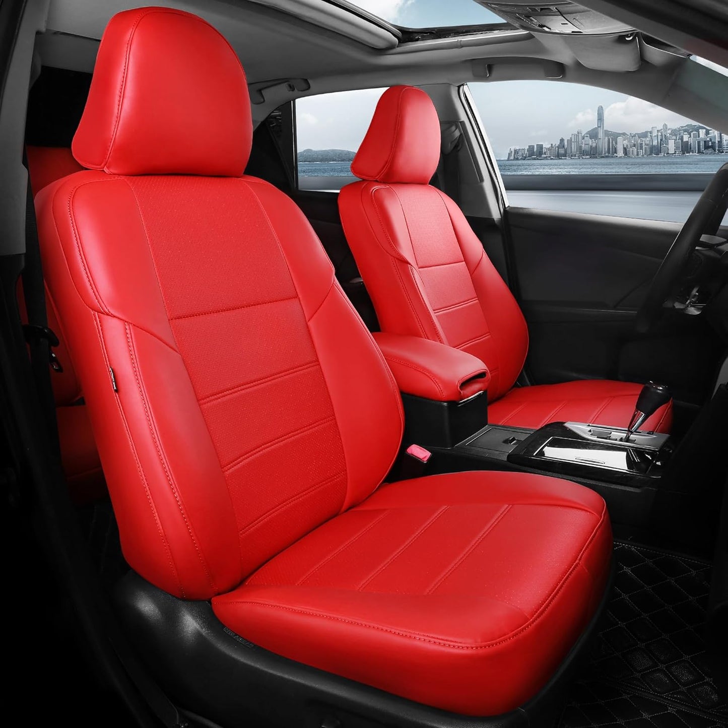 for Toyota Camry Seat Covers SE XSE SE Sport 2012 2013 2014 2015 2016 2017 - Custom Fit Car Seat Covers Full Set, Waterproof Breathable Leather Seat Covers for Cars, Red Not for Hybrid