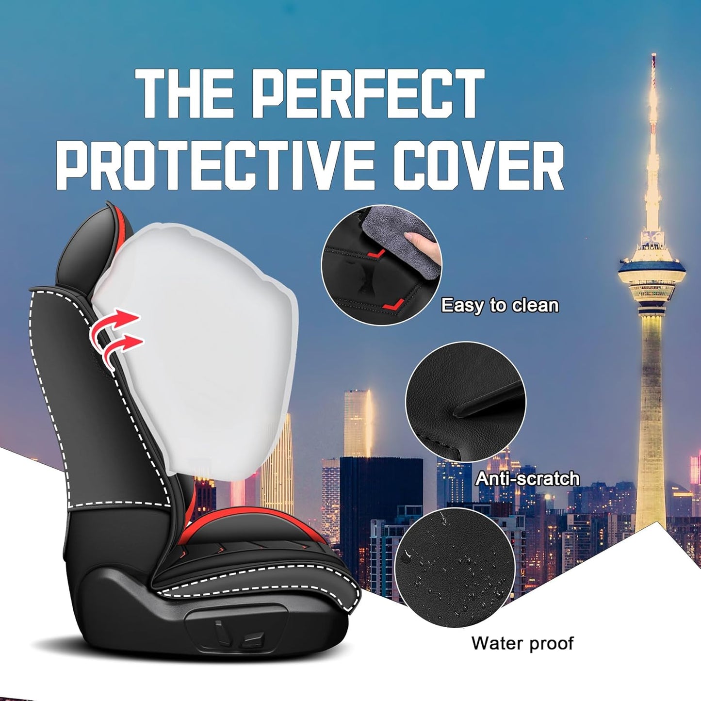 Car Seat Covers for Chrysler Pacifica 2004-2025, Stylish Sport Seat Cover, Premium Nappa Leather Car Seat Cover. Automobile Seat Covers Sets.(Standard 2 Seats/Black Red)