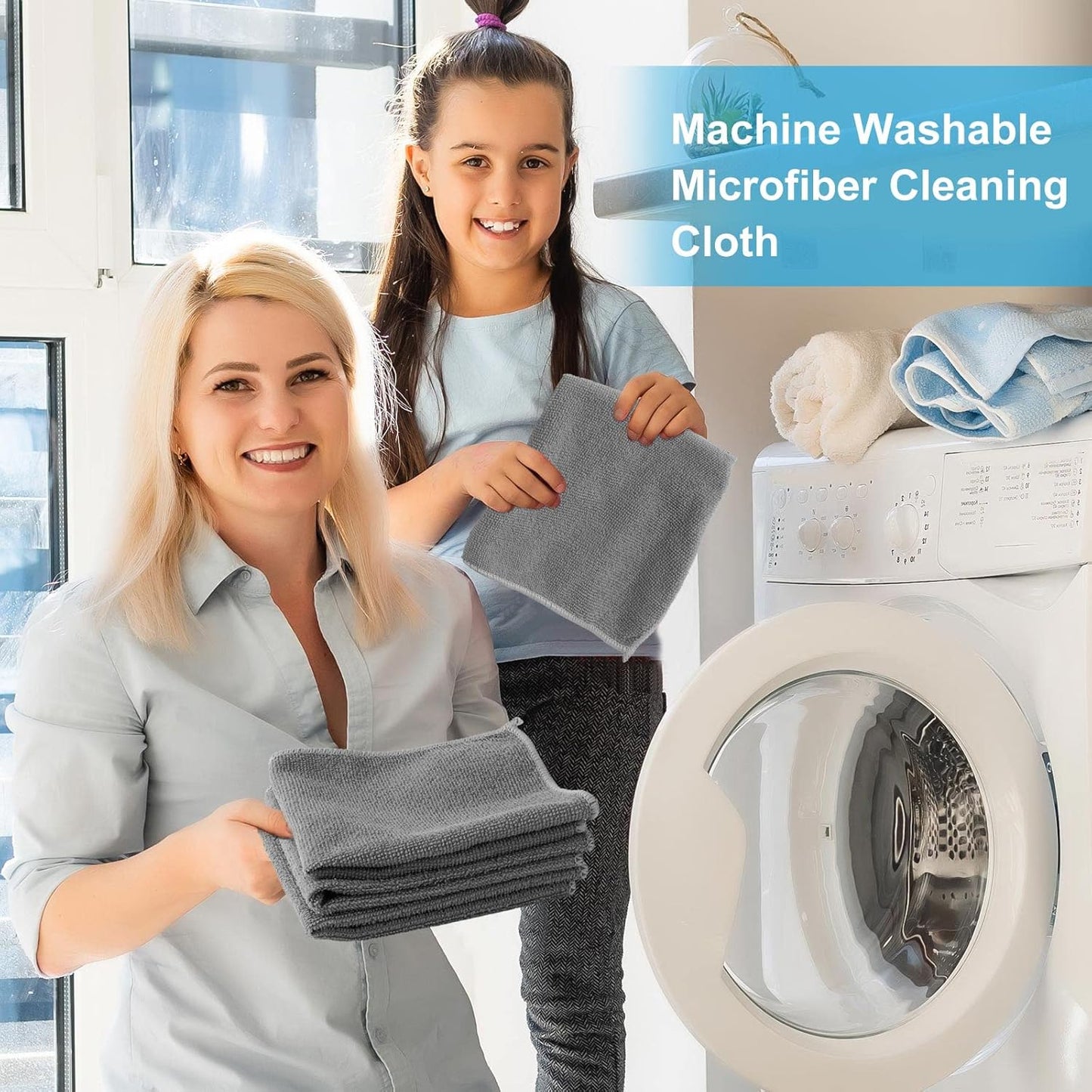 Tenare 100 Pack 12'' x 12'' Microfiber Cleaning Cloths Reusable Cleaning Rags Bulk Microfiber Towels Softer Highly Absorbent Washcloths for House Kitchen Car Window(Gray)