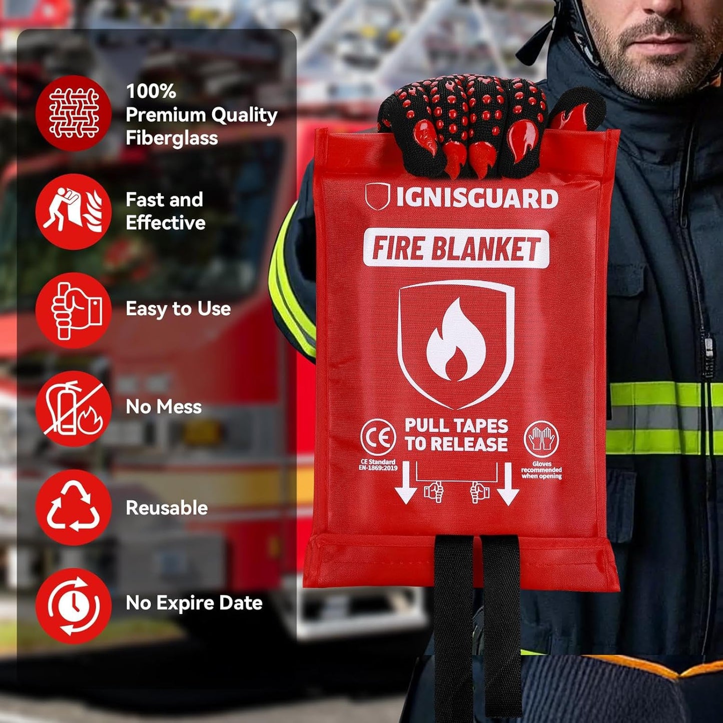 Emergency Fire Blanket for Home and Kitchen, 1-Pack 40"x40", Fiberglass Fire Blankets Emergency for Home BBQ Grill Camping Car Office Warehouse Picnic Fireplace Fireproof Survival Safety