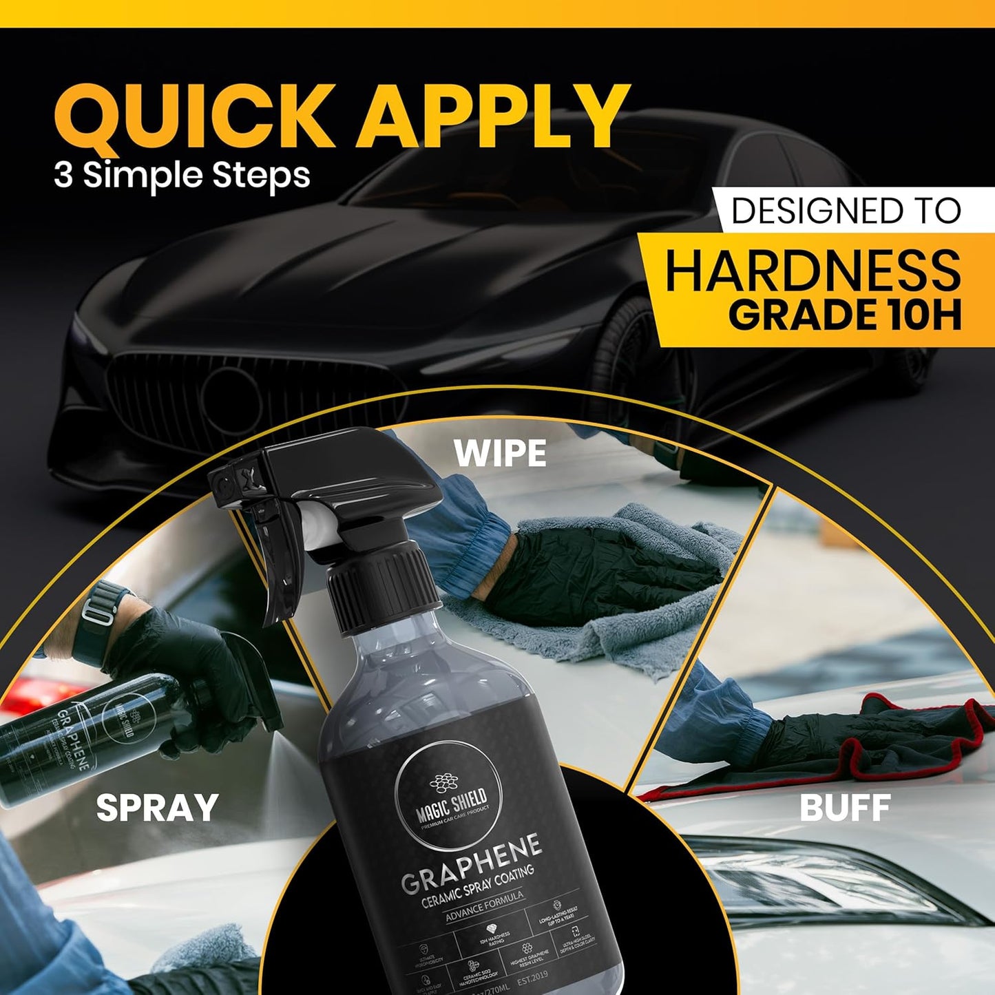 Graphene Ceramic Spray Coating - LAST SO LONG! Quick & Easy for Cars, Motorcycles, Boats & More - Professional-Grade Sealant for Maximum Gloss & Shine - Waterless Wash & Wax - 9oz Bottle