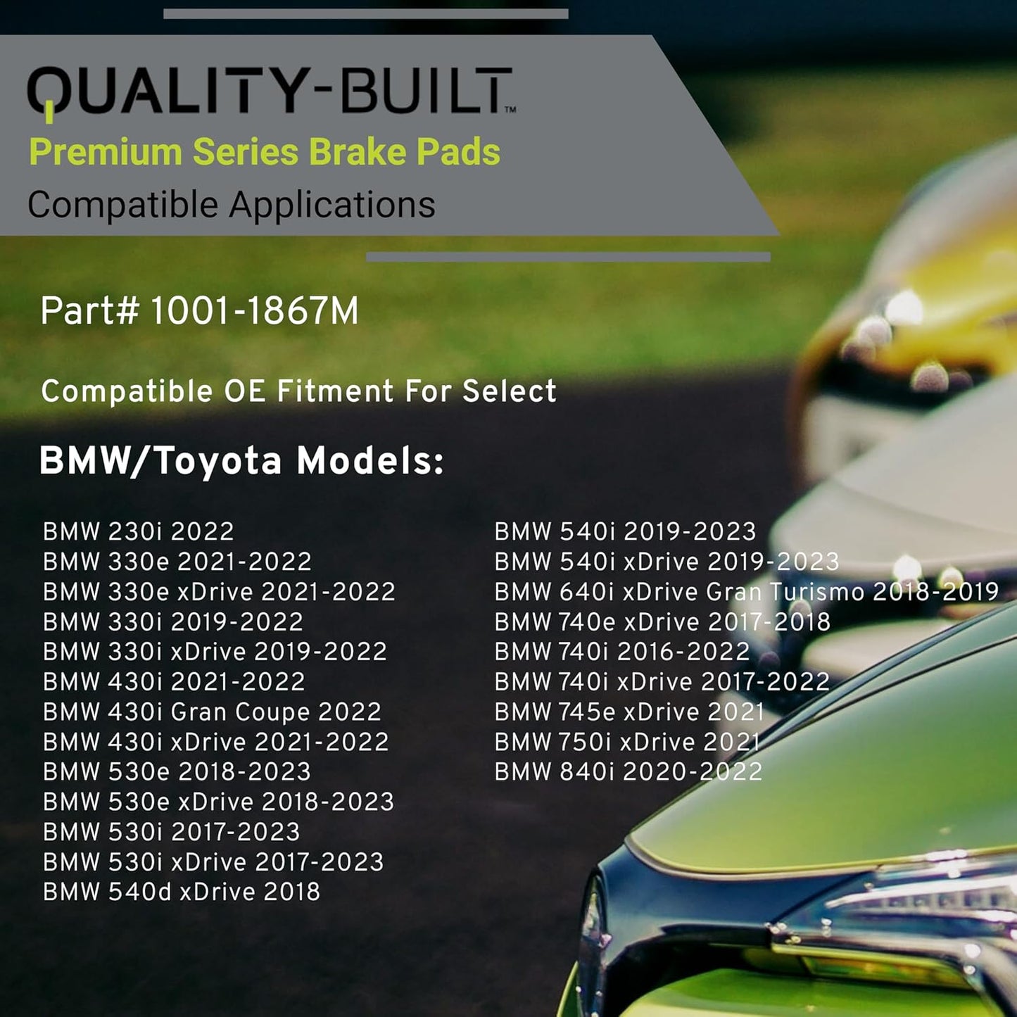 Premium Semi-Metallic Front Brake Pads (1001-1867M) Compatible with 2016-2024 BMW/Toyota (230i/330i/430i/530e/530i540i/740i/840i/GR Supra/i4/iX/M240i/M340i/M440i/X3/X4/X5/X7/Z4 & More)