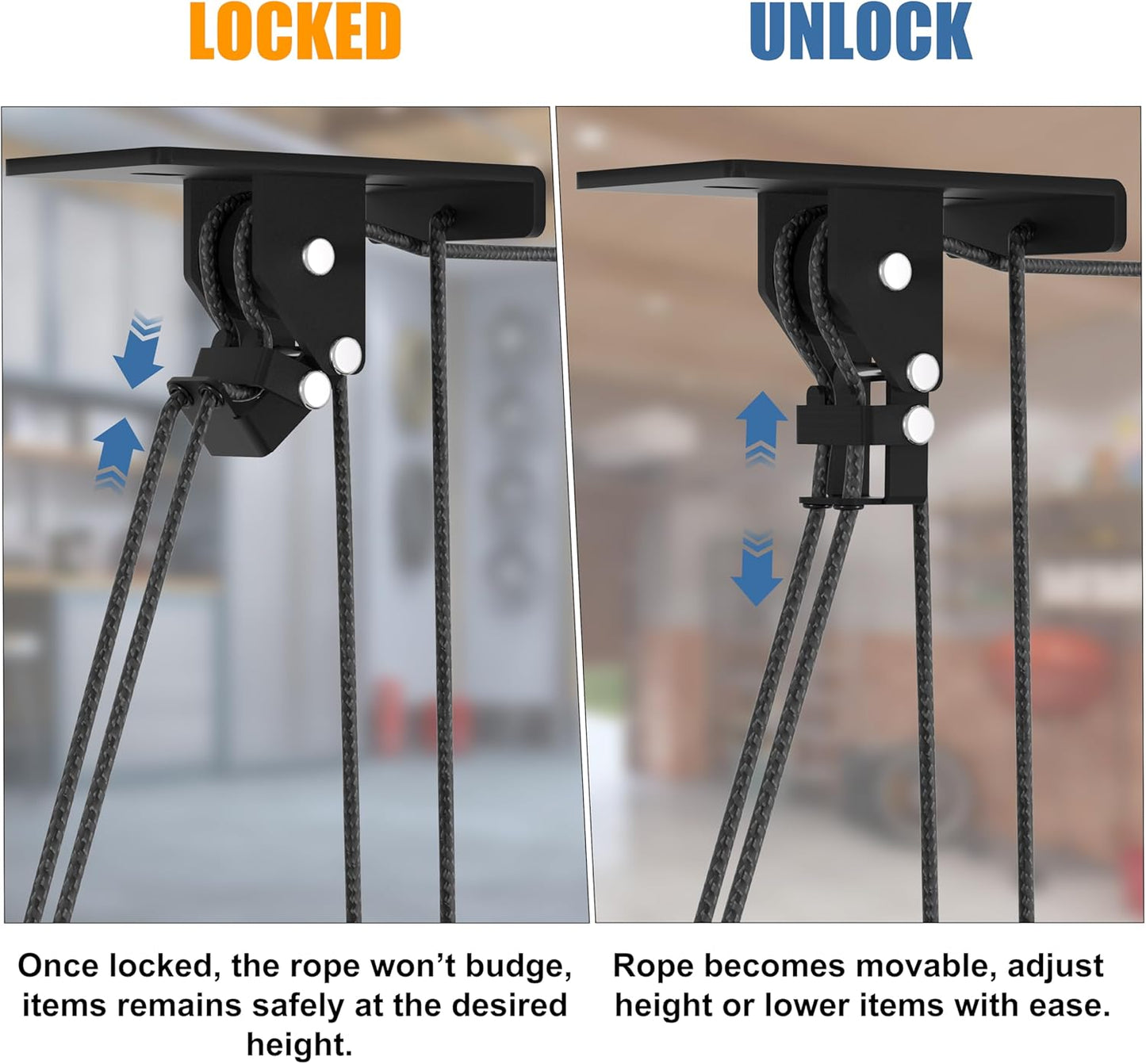 Cargo Box Pulley System for Garage Storage, Heavy-Duty Kayak/Canoes/Bikes/Ladders Ceiling Hoist, Hold Up to 150 lbs Capacity, Fit 10-18 Foot Ceilings, Black