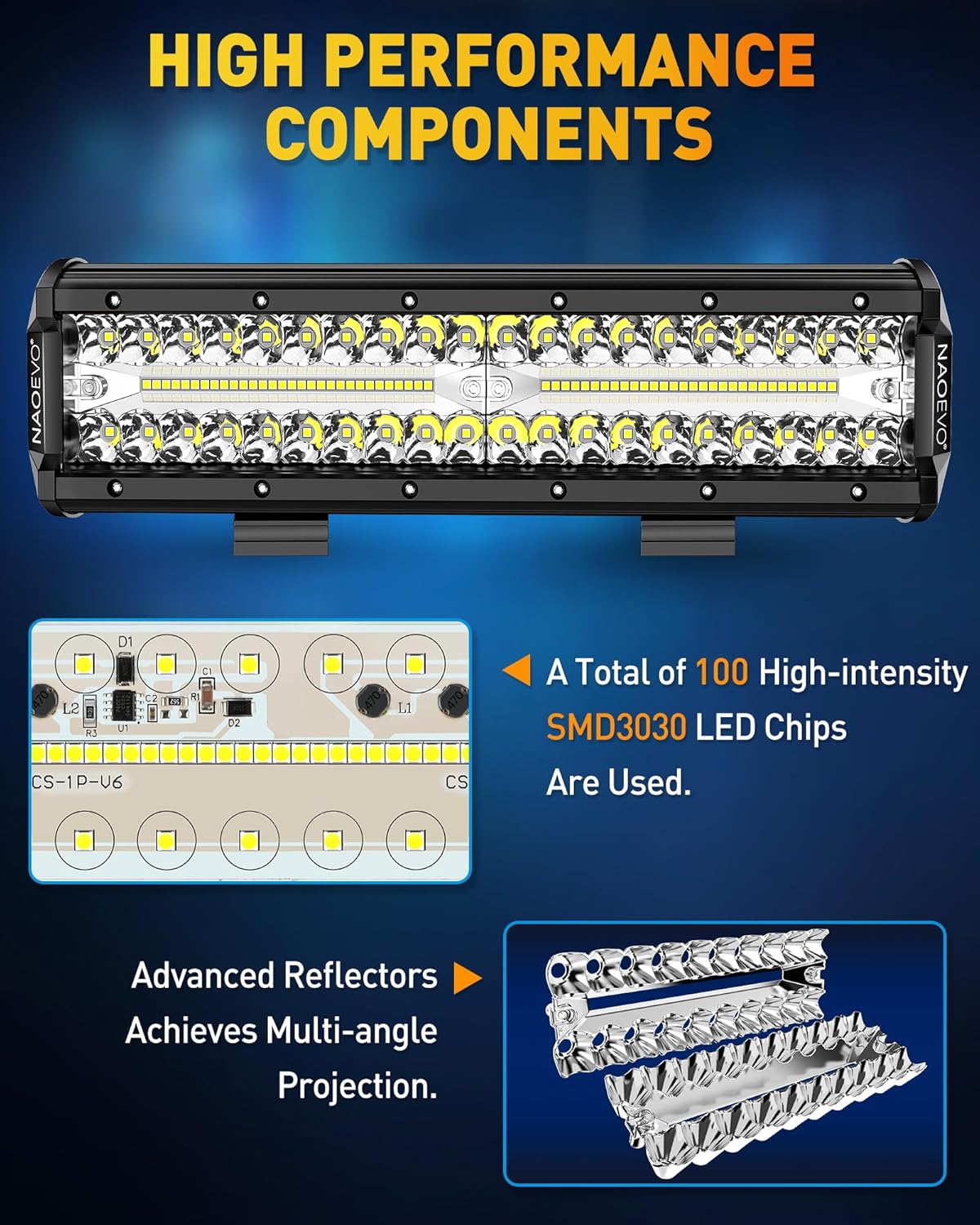 NAOEVO 12 Inch LED Light Bar, 300W 30000LM LED Offroad/Driving/Fog Lights with Wiring Harness Kit, Spot Flood Work Lights for Truck UTV ATV Golf Cart Boat, 1 Pc (White)