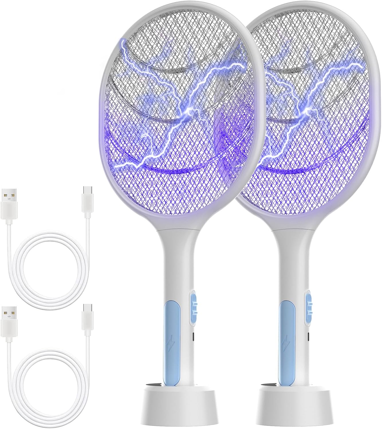 Bug Zapper 2 Pack, VANELC Electric Fly Swatter Racket Fly Zapper, 3000 Volt USB Rechargeable Fly Trap Mosquito Zapper Pest Insects Control for Home, Kitchen, Office, Outdoor