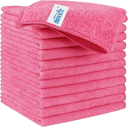 HOMEXCEL Pink Microfiber Cleaning Cloth, 12 Pack Premium Microfiber Towels for Cars, Lint Free, Scratch-Free, Highly Absorbent, Reusable Cleaning Rags for Car, Household, Kitchen, Window, 11.5"X11.5"