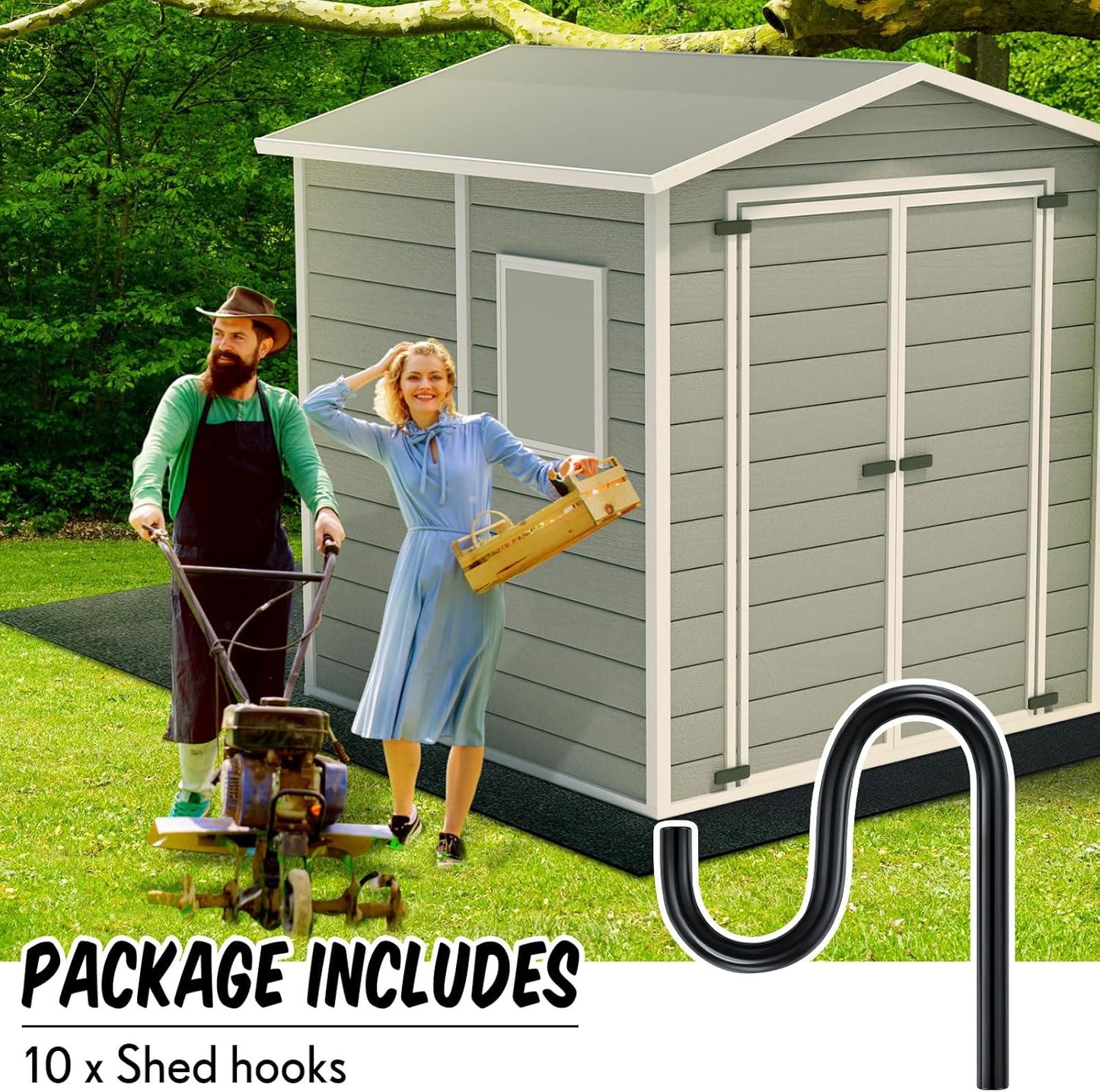 Blulu 10 Pcs 2'' Long Shed Hooks Shed Accessories for Hanging Heavy Duty Individual Utility Hooks Universal Wall Mounted J Utility Hangers for Tools Shovels Rakes Storage (Black)