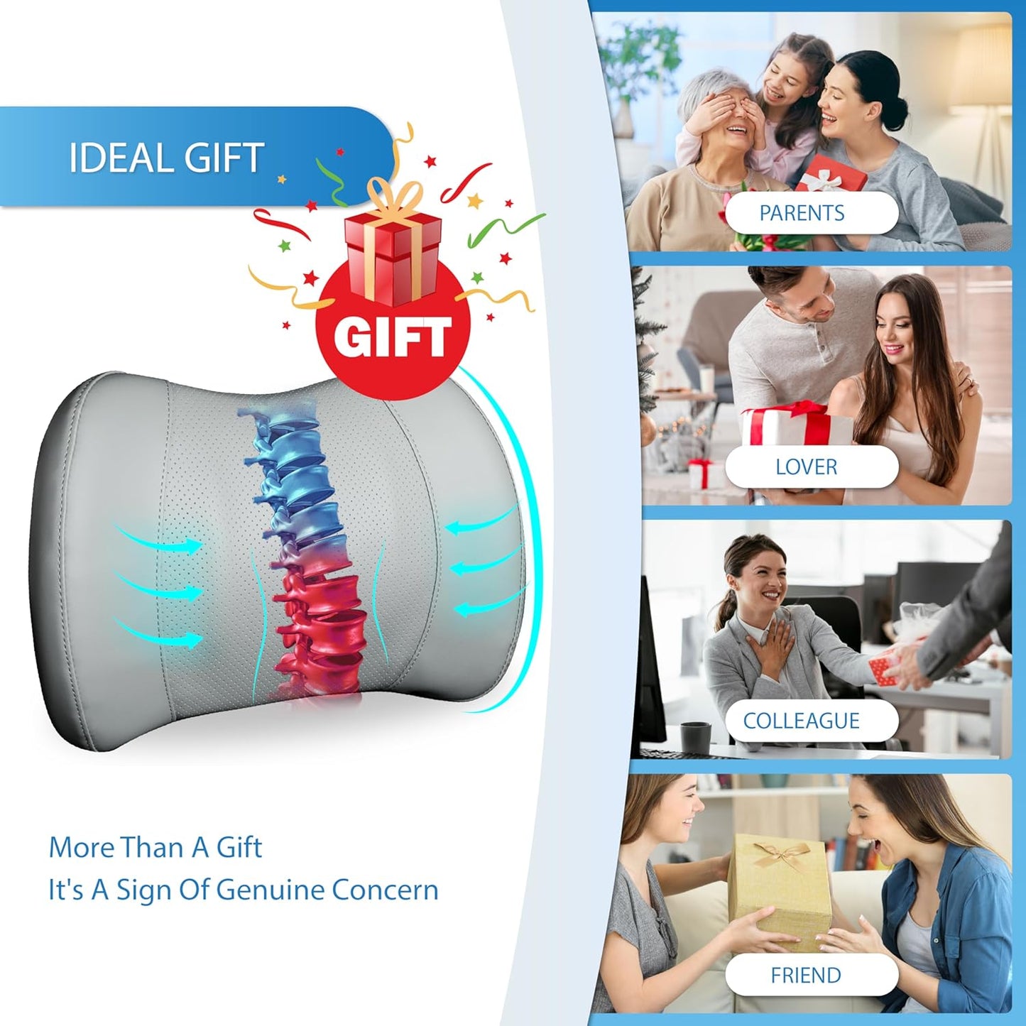 Classic Memory Foam Lumbar Cushion Provides Excellent Back Support and Pain Relief - Back Cushion for Driving, Chair Support for Car-Office Chair, Wheelchair - Classic Gray