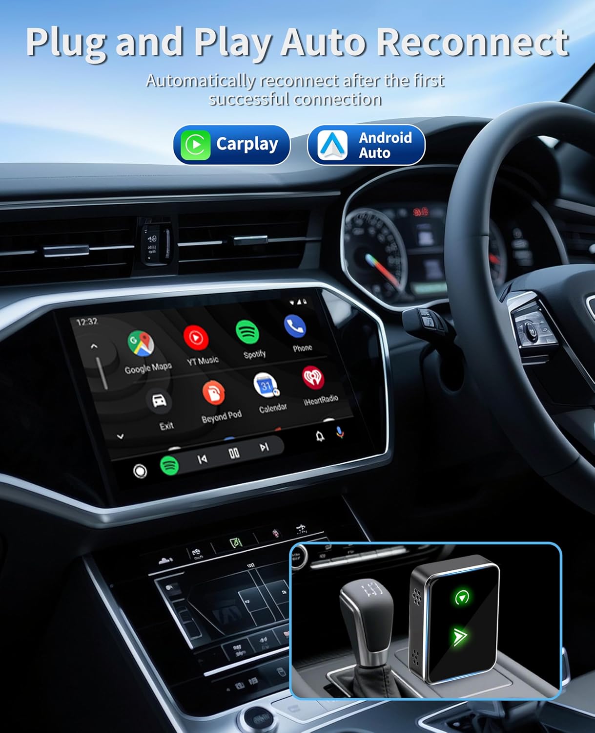 Carplay Wireless Adapter, 2 in1 Carplay & Android Auto 2025 Upgraded Wireless Adapter, Converts Wired to Mini Size Car Play, Fast Auto-Connect, No Latency, Plug and Play, USB A/C