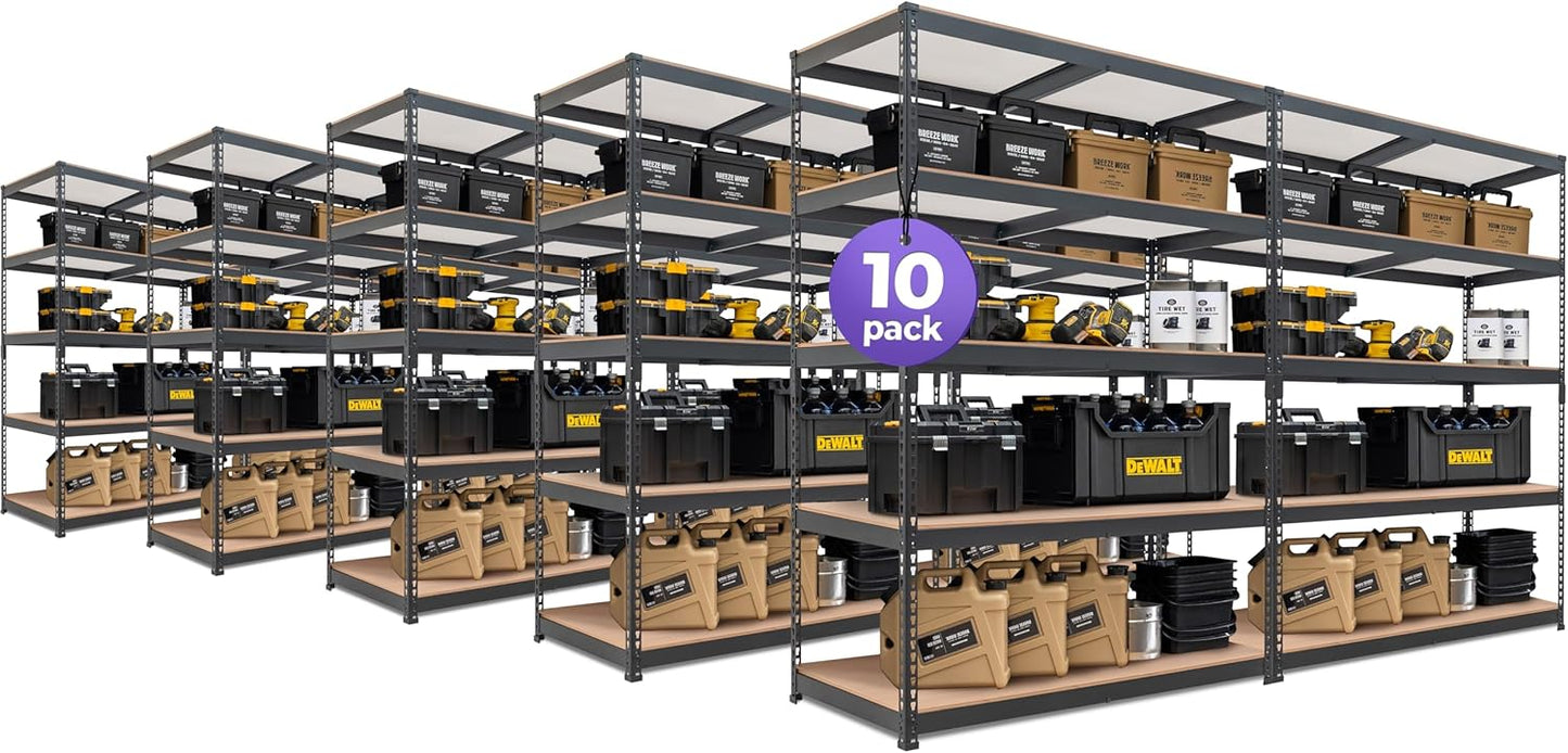 HOMEDANT 5 Tier Laminated Boltless Heavy Duty Garage Storage Adjustable Wide Size Metal Shelving Unit Utility Rack Shelves Organization Shelf Shed Warehouse 47.7" W x 24.1" D x 71.3" H 10Pack