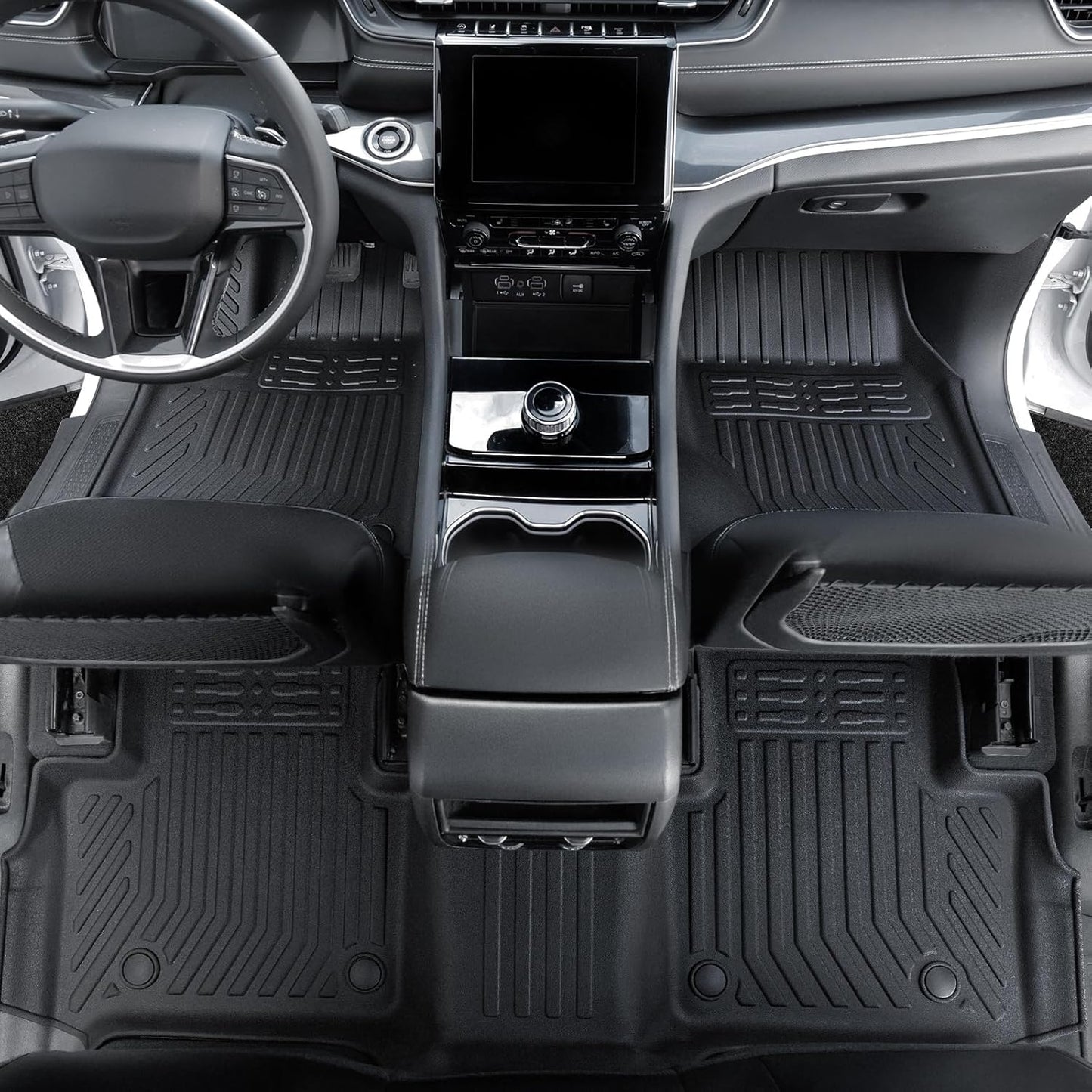 Floor Mats Set for 2022-2025 Jeep Grand Cherokee Accessories, Full Coverage All Weather Floor Mats Cargo Mat with Backrest Protectors & Door Sill Guards (Include 4xe Not for L or WK)