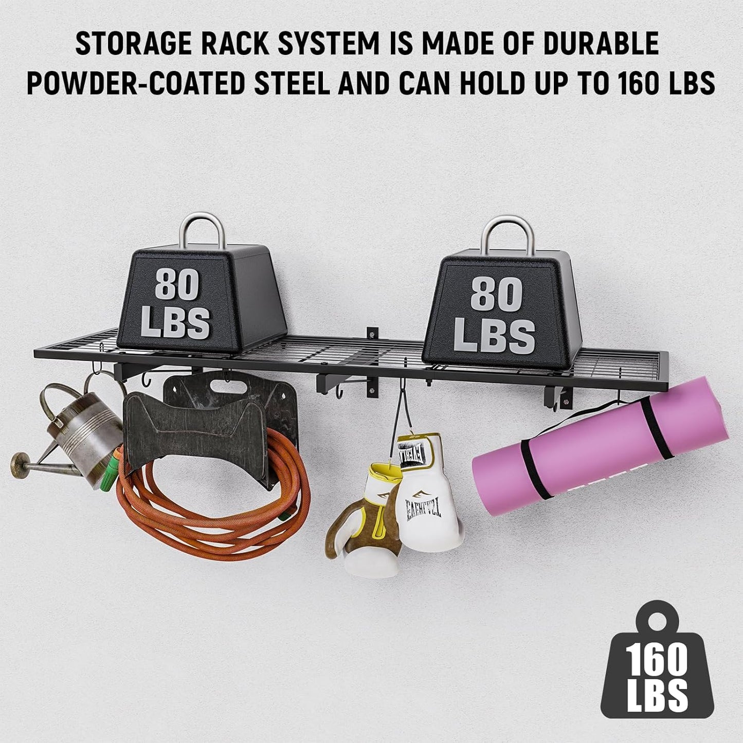 Garage Wall Shelves, 46"X12.5", 1 Shelf, Modern Style, Heavy Duty, Black, 160 LBS Capacity, Garage Storage & Organization System