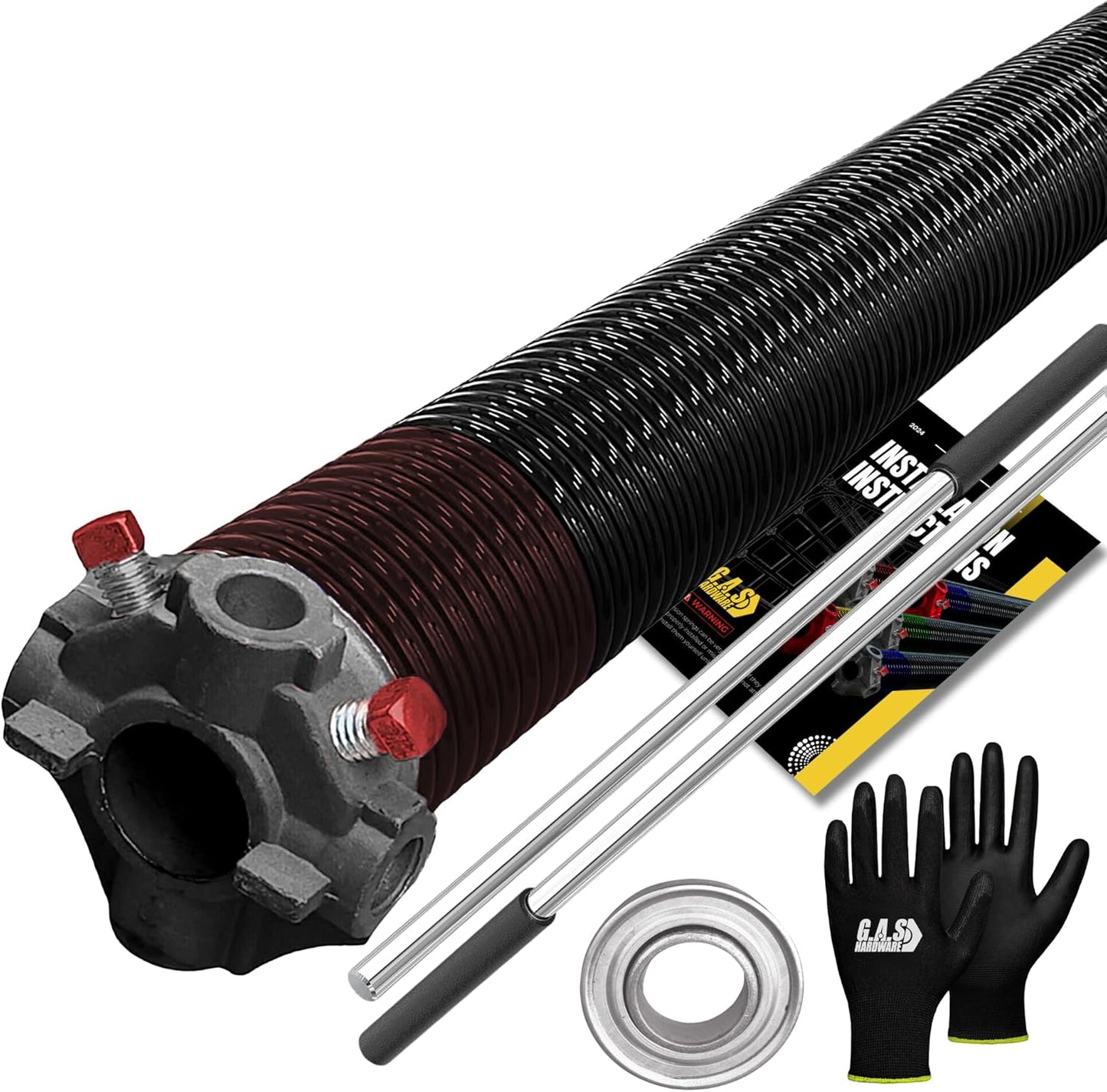 Garage Door Torsion Spring 234x2x30 Torsion Spring for Right Side of Garage Door with 1" Steel Bearing, Gloves, and Winding Bars Precision E-Coating 5-Year Warranty Minimum 30,000 Cycles (Black Cone)