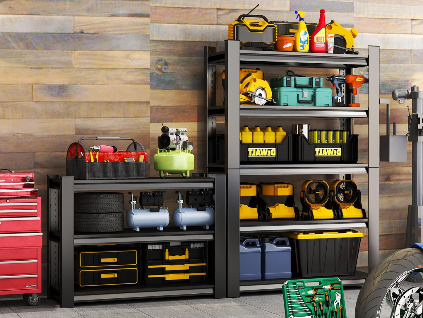 Garage Shelving Unit, 1200 lbs Load Capacity, Adjustable Garage Storage Shelves, Sturdy Steel Storage Shelf for Workshop, 3-Tier 32" H x 20" W x 14" D, Black