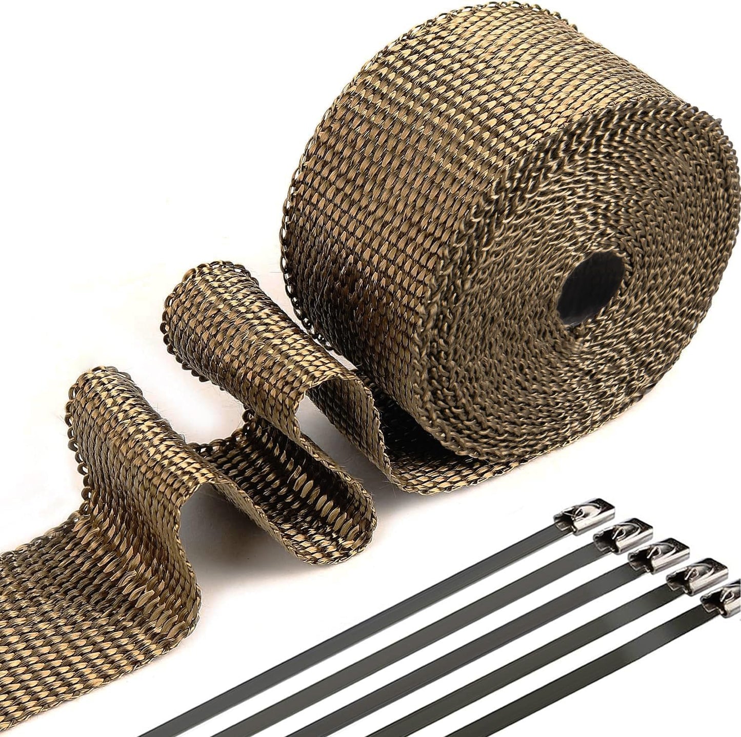Exhaust Heat Wrap, Tooomplus 2'' x 16' Fiberglass Heat Shield Tape, Heat Wrap for Exhaust Pipes with 10pcs Stainless Steel Ties for Motorcycle Car Truck