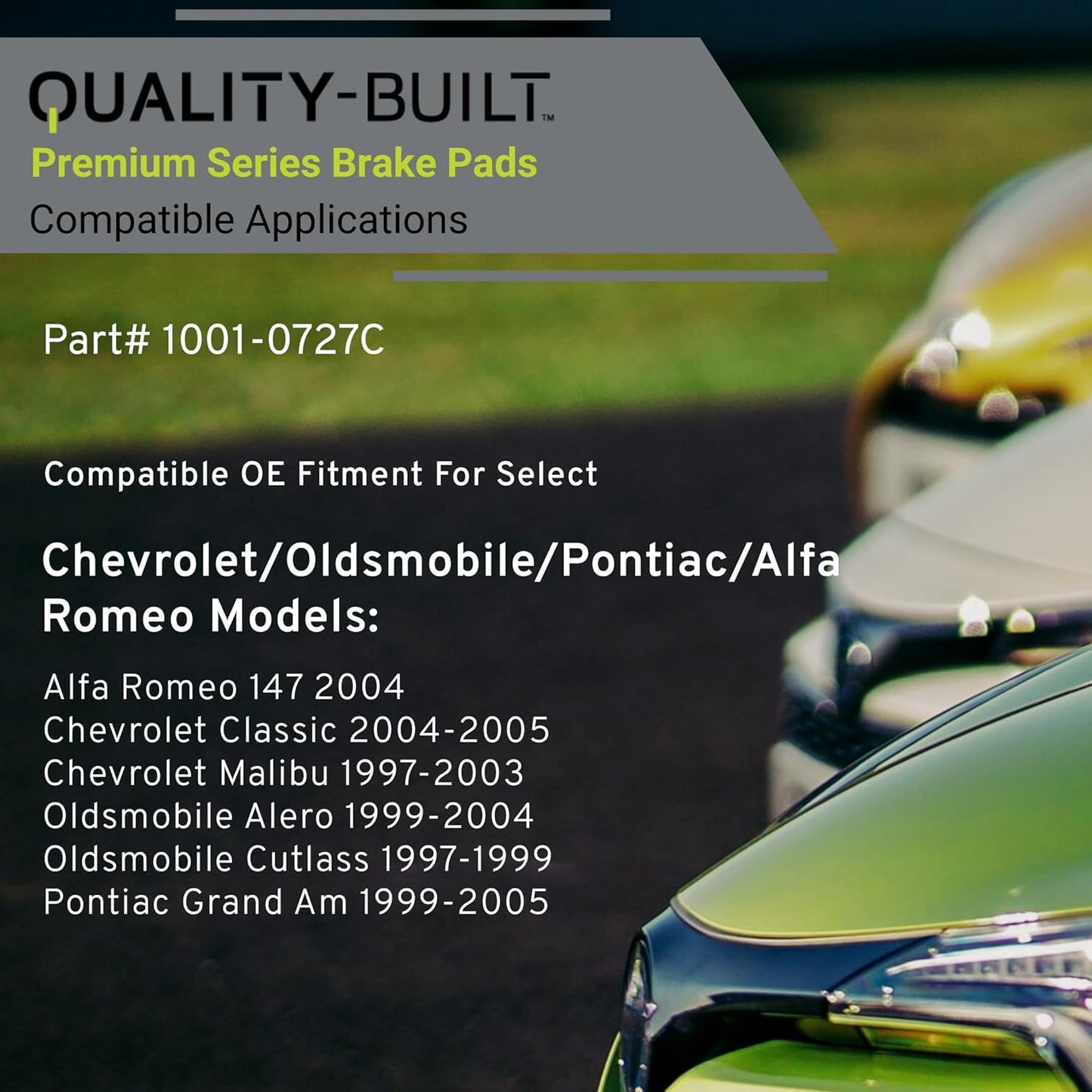 Premium Ceramic Front Brake Pads (1001-0727C) Compatible with Chevrolet Classic 2005-2004, Malibu 2003-1997, Oldsmobile Alero 2004-1999, Cutlass 1999-1997, Pontiac Grand Am 2005-1999