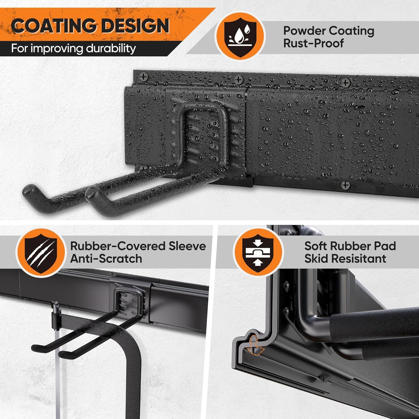 Garden Tool Organizer Wall Mount, 96 inches Tool Storage Rack with Adjustable Hooks, 600lbs Adjustable Heavy Duty Metal Hooks, Yard Shed Rack Holder System Hanging Rake Broom Mop Snowboard, Men Gift