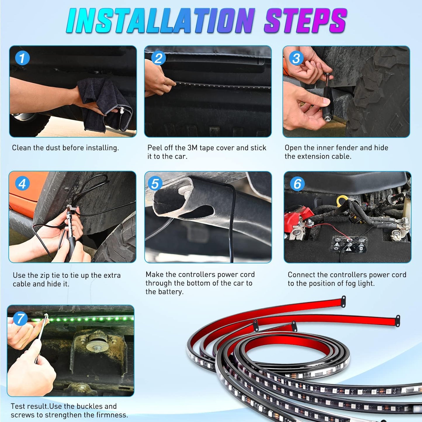 Nilight 4Pcs Car Underglow Neon Accent Strip Lights 256 LEDs RGB Multi Color DIY Sound Active Function Music Mode with APP Control and Remote Underbody Light Strips