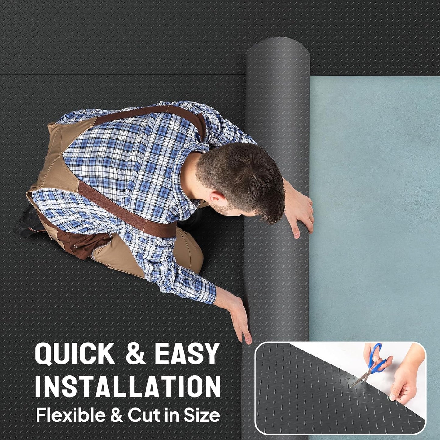 Bonnlo 5x10 FT Garage Floor Mat for Under Car,Thickened PVC Roll Floor mats，Waterproof Non Slip Parking Mat,Black