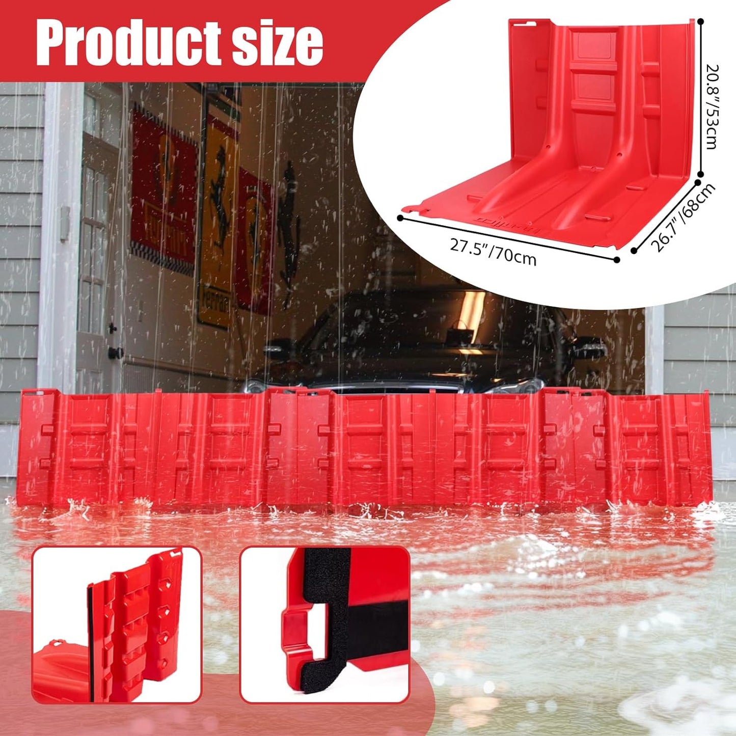 Flood Prevention Barrier, ABS L-Type Baffle Water Barrier Reusable, Door Flood Barriers for Home, Removable Combined for Garage Doors, Warehouses, Basements and School (20pcs)