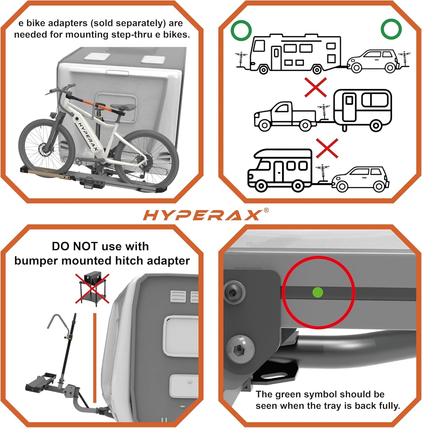 HYPERAX Patented Lift Assisted Volt Lift 1x RV Rated Hitch Mounted 2 E Bike Rack Carrier Up to 1X 80lbs eBikes with Up to 5" Fat Tires for RV and SUV