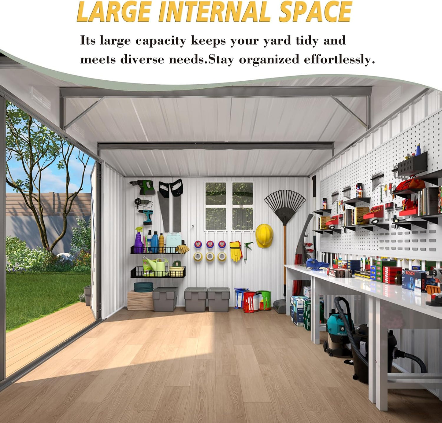 10x12x6.7FT Outdoor Storage Shed, Galvanized Steel Garden Shed with Lockable Door & Window, Waterproof Metal Tool Storage for Garden, Backyard, Patio, Lawn(Grey)