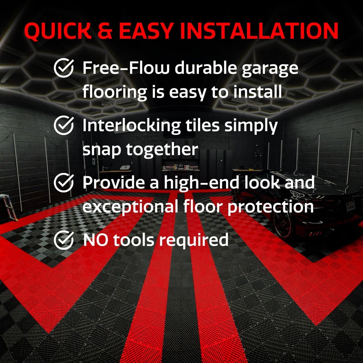 Big Floors RaceDeck Free-Flow Interlocking Garage Flooring Tiles, Non-Slip, Self-Draining, Heavy-Duty, High-Impact Copolymer, Easy Install (Alloy, 24 Pack of 12 x 12" Tiles)